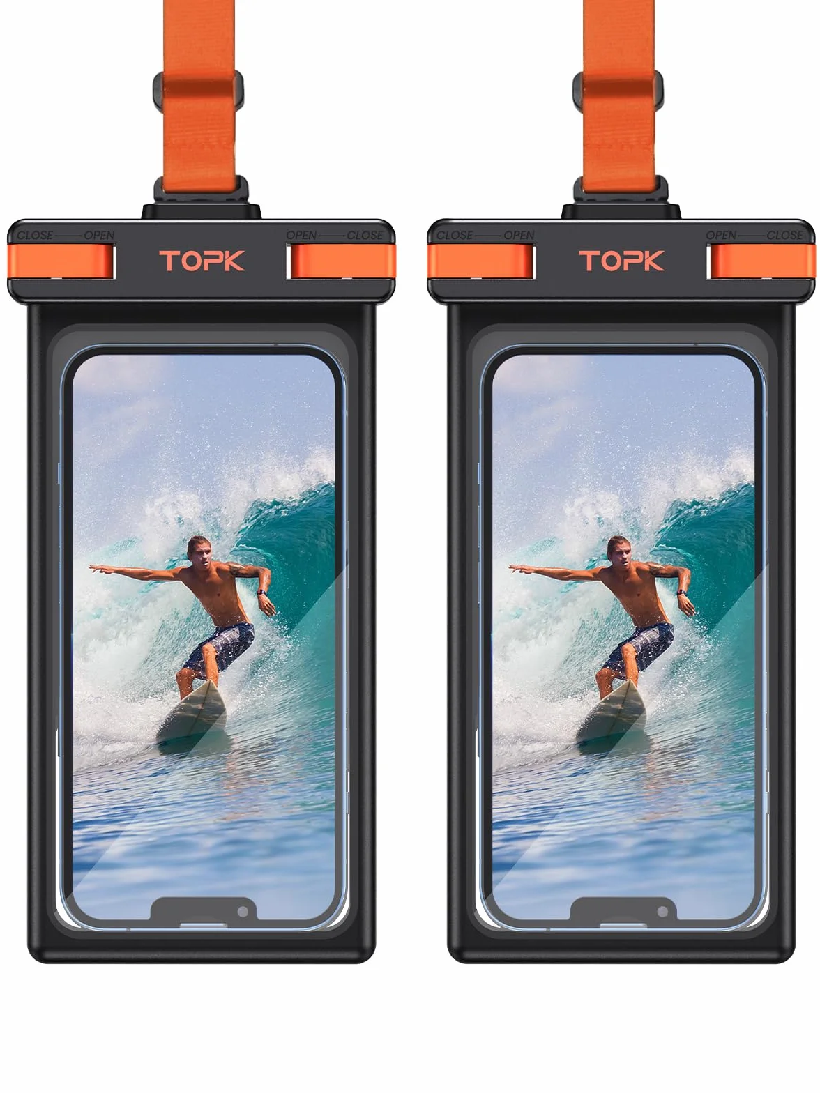 TOPK Wodoodporne etui na telefon, wodoodporność IPX8, kompatybilne z iPhone’em 14, 13, 12, 11, Pro, Max, Xs, Plus, Samsung Galaxy S22, kolor czarny, 2-pak