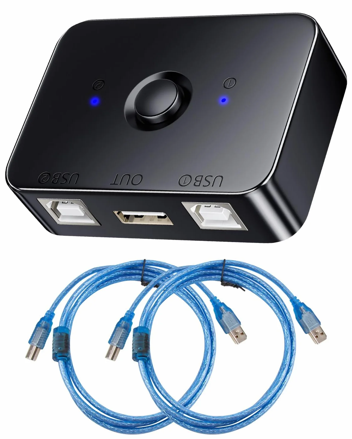 Przełącznik USB 2.0 do udostępniania drukarki 2 szt. 1 x ręczna drukarka USB z adapterem LED Plug & Play z 2 przewodami o długości 1,5 m, kompatybilny z Windows, macOS