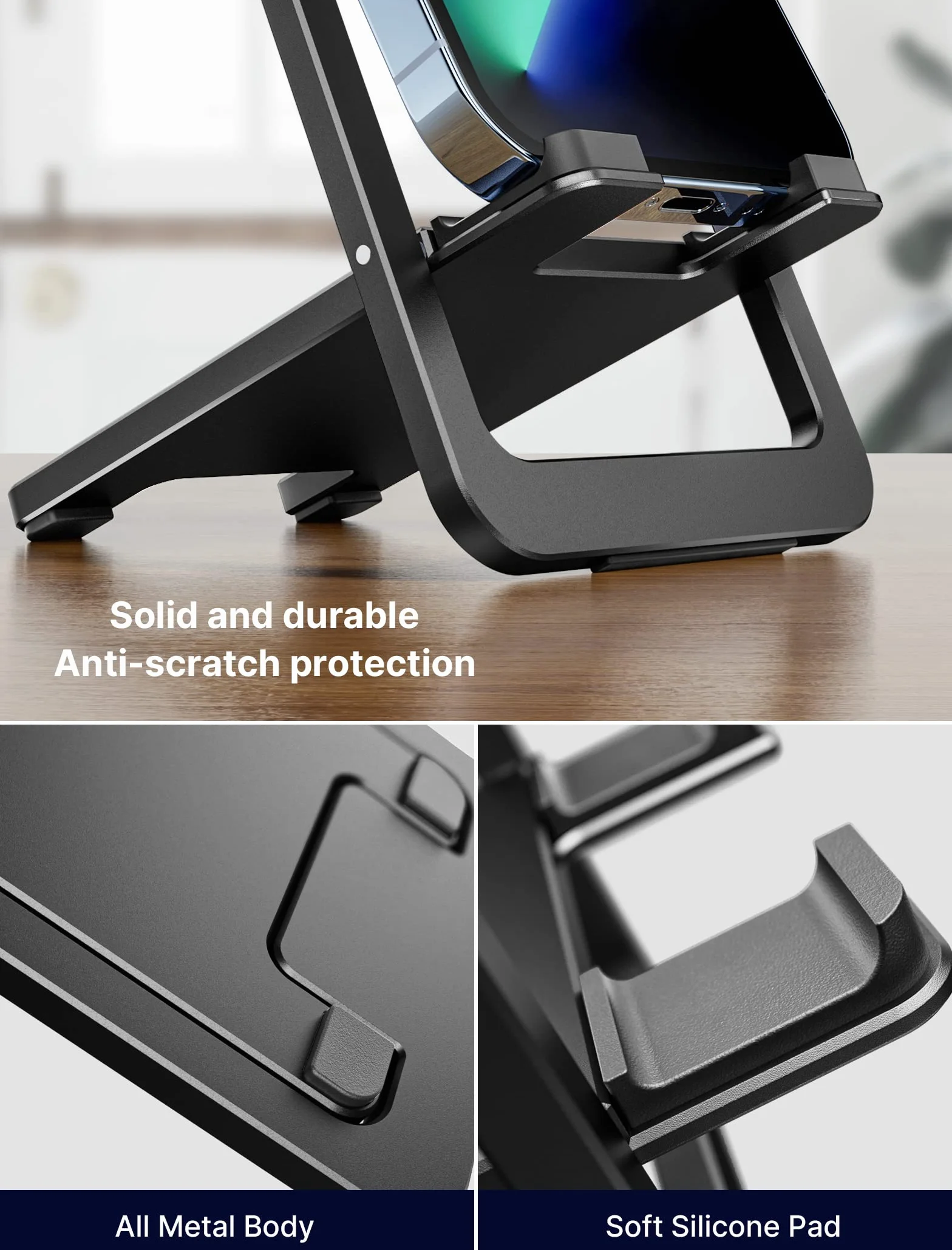Stojak na telefon komórkowy JSAUX, składany aluminiowy uchwyt na telefon komórkowy Stół Uchwyt na telefon komórkowy Stojak na telefon komórkowy kompatybilny z iPhone 17 16 15 14 13 12 Pro Max X Xr