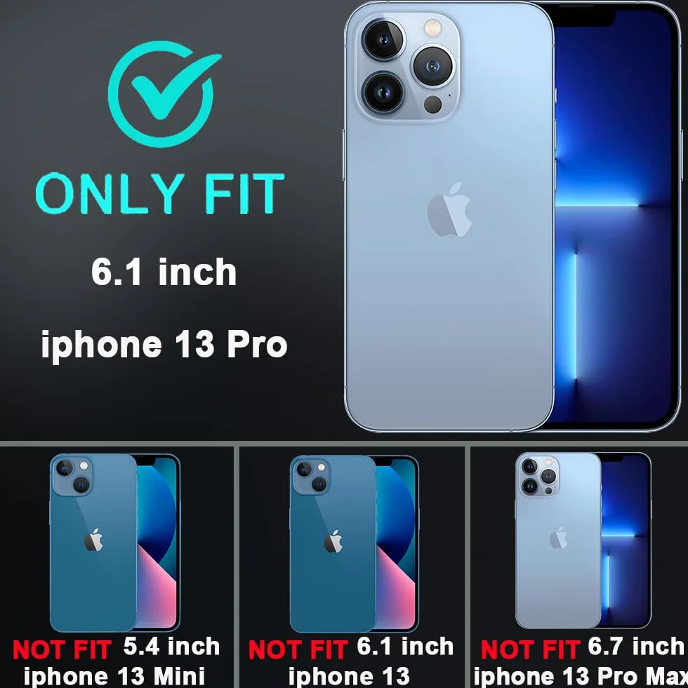 Etui do iPhone'a 13 Pro z 2 szt. ochraniaczy ekranu ze szkła hartowanego i 1 szt. ochraniaczy obiektywu aparatu, klasa wojskowa 3 w 1, wytrzymałe, odporne na wstrząsy, upadki, kurz (granatowe