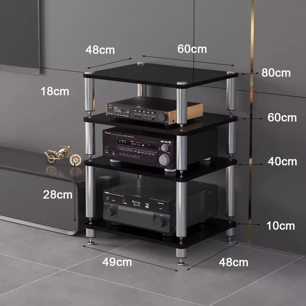 Stojak na audio HiFi i półka AV – 2/3/4-poziomowy solidny stojak na odtwarzacze płyt, komponenty multimedialne i systemy kina domowego - amortyzujące stopy, stylowy design