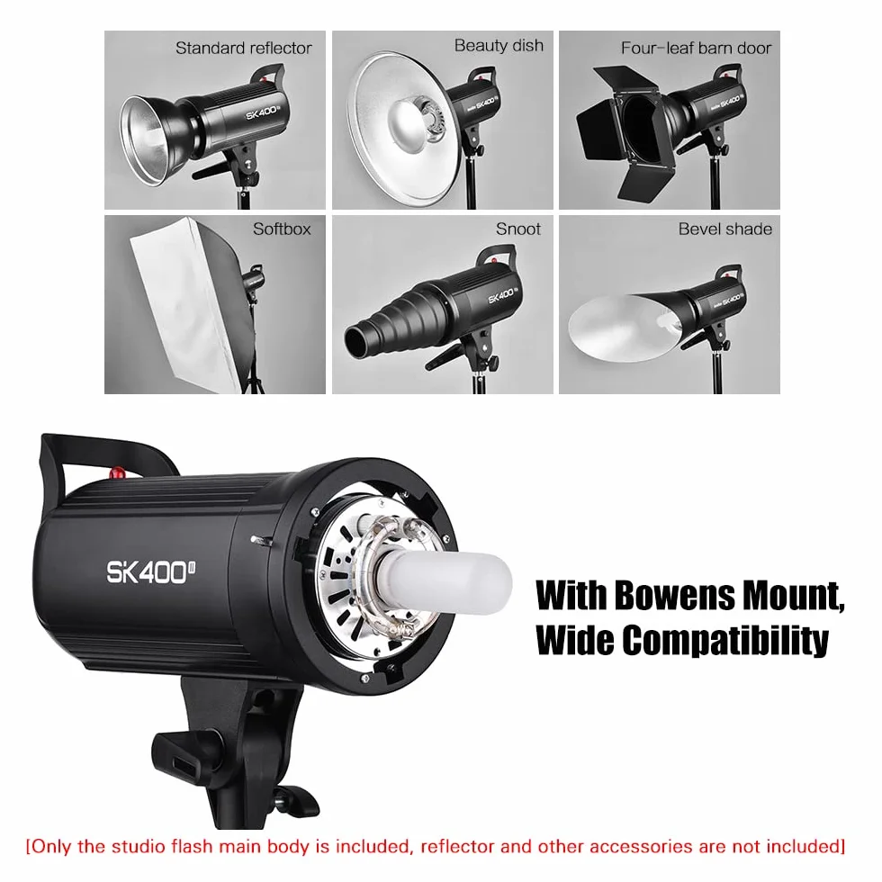Godox SK400II Profesjonalna, kompaktowa lampa błyskowa 400 W, zintegrowany system Godox 2,4 G, Wireless-X, GN65 5600 K, z lampą nastawczą 150 W, do portretów produktów e-commerce, fotografii
