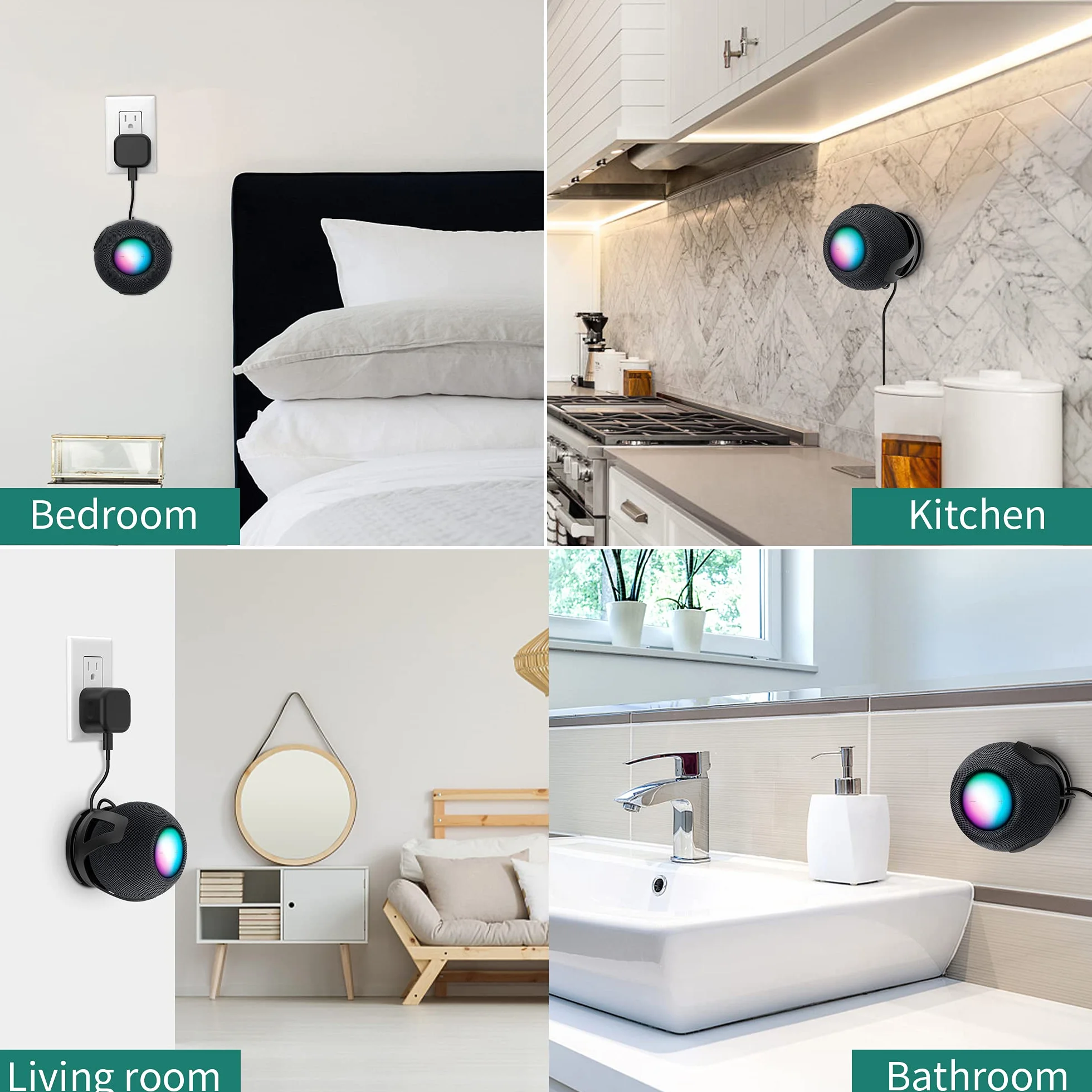 HomeMount Uchwyt ścienny kompatybilny z HomePod Mini – samoprzylepny lub wiercenie, idealne zarządzanie przewodem, oszczędność miejsca uchwyt i stojak do HomePod Mini