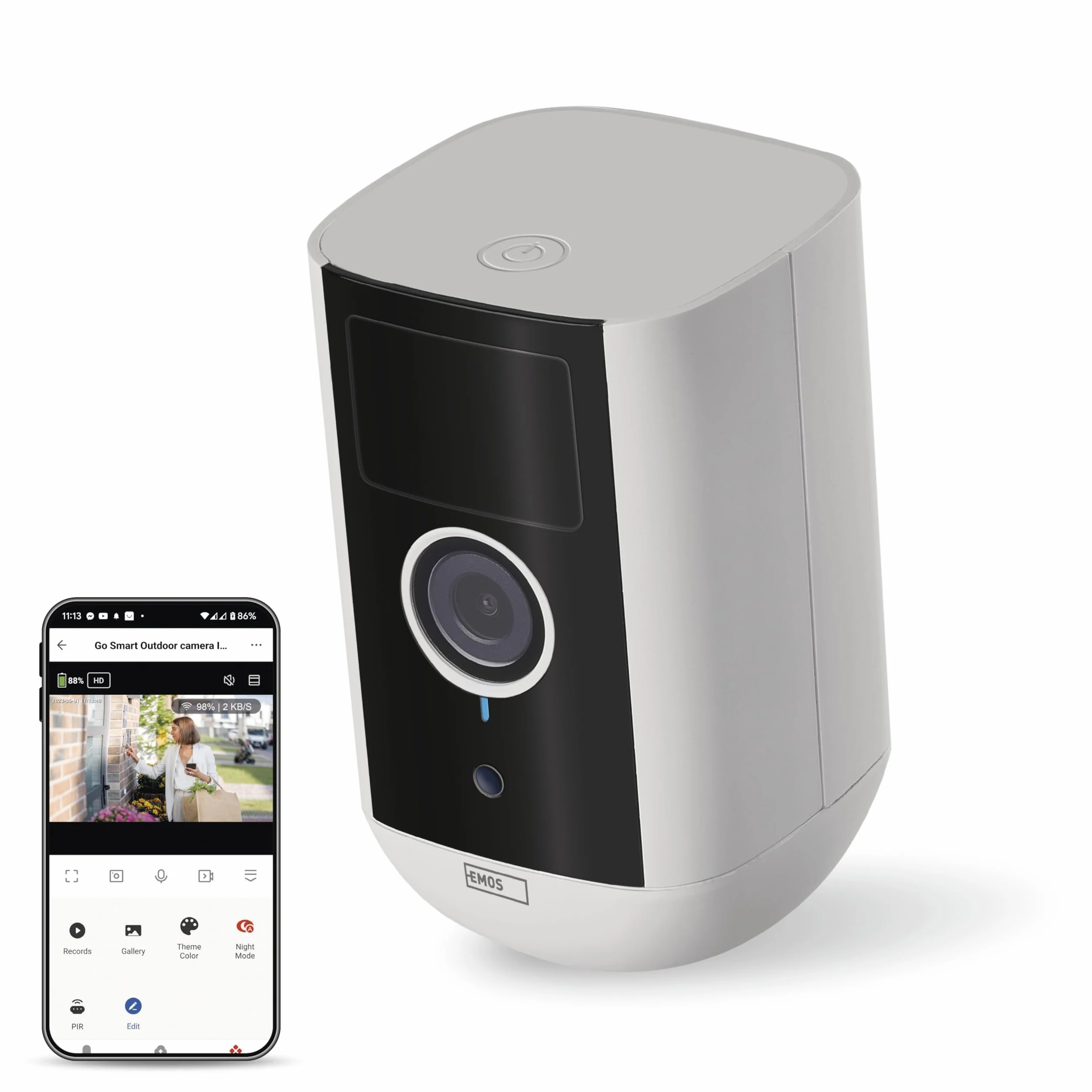 EMOS GoSmart kamera do monitoringu wewnątrz i na zewnątrz, 5 MP, uniwersalna kamera WLAN IP z aplikacją, wykrywanie ruchu, widoczność w nocy, akumulator, kompatybilna z Google Assistant i Alexa -