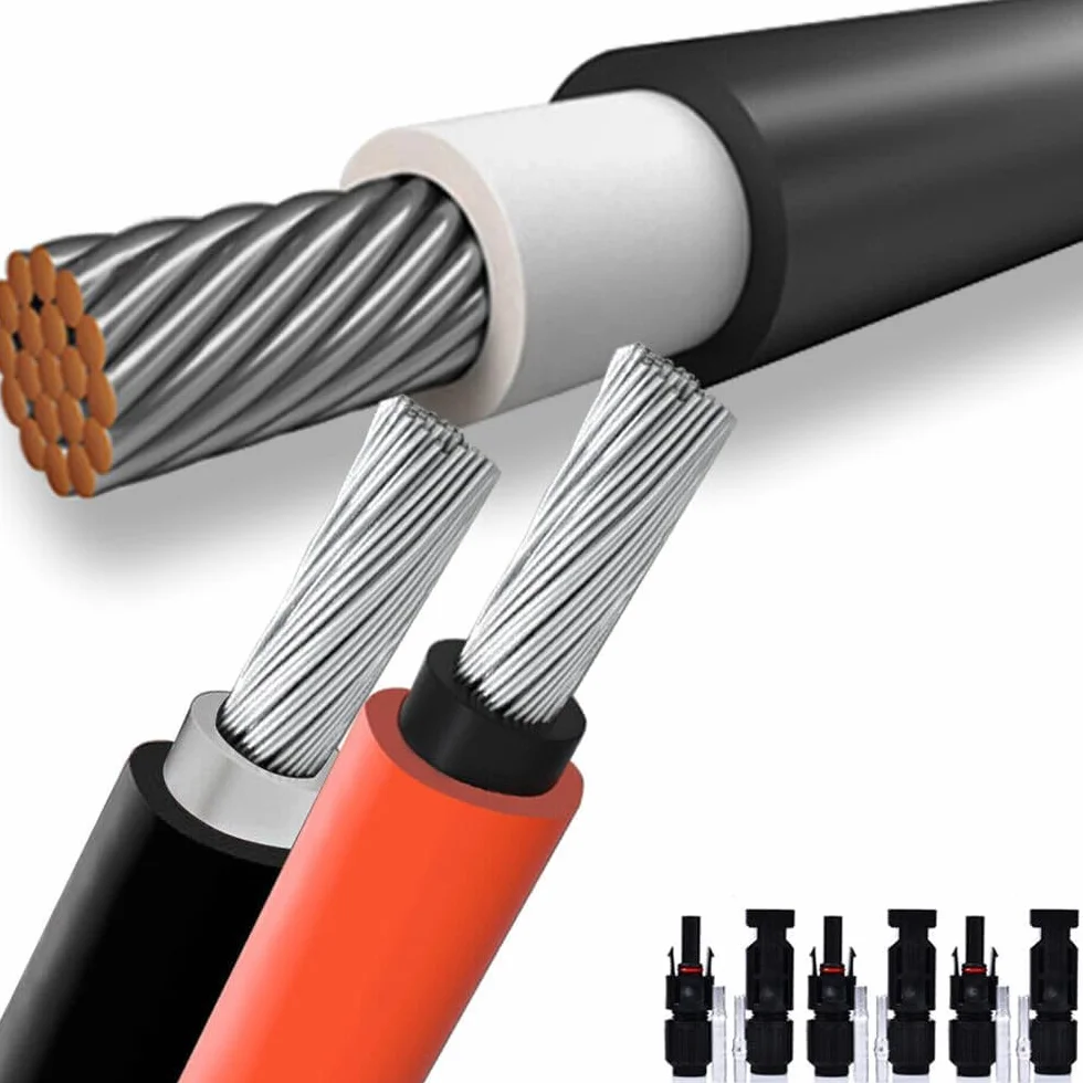 2-pak czerwony + czarny 50 + 50 m | 10 mm² 7AWG maks. 1800 V przedłużacz | w zestawie wtyczka solarna, bezhalogenowa IP67, podwójnie izolowany drut wysokiej jakości, kabel solarny PV do panelu