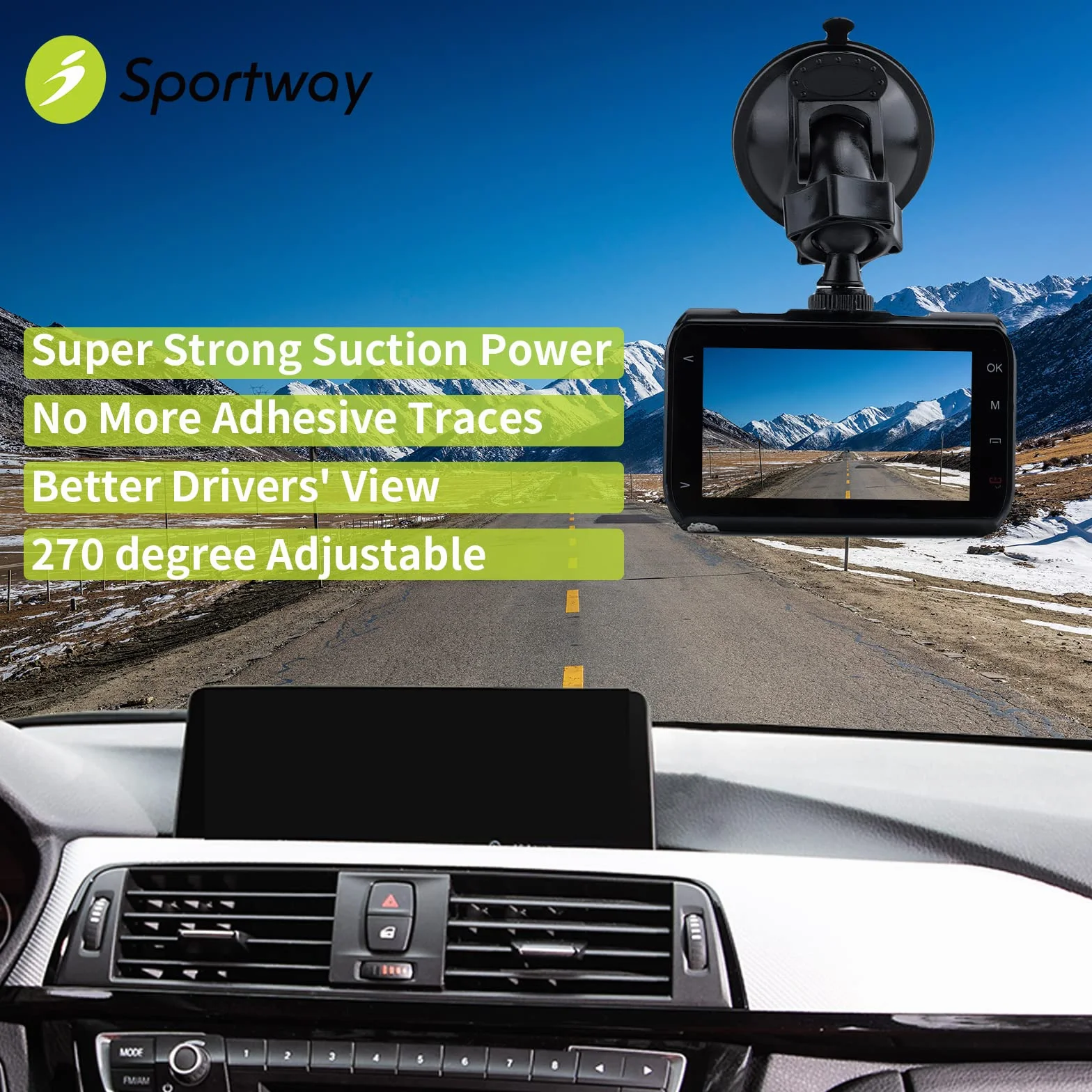Sportway Uchwyt na kamerę Dash Cam, S10 Pro, przyssawka, 10+ przegubów, do kamer Rove Apeman Chortau Roav Nexar iiwey Rexing Z-Edge Old Shark YI 98% Auto Dash Cameras
