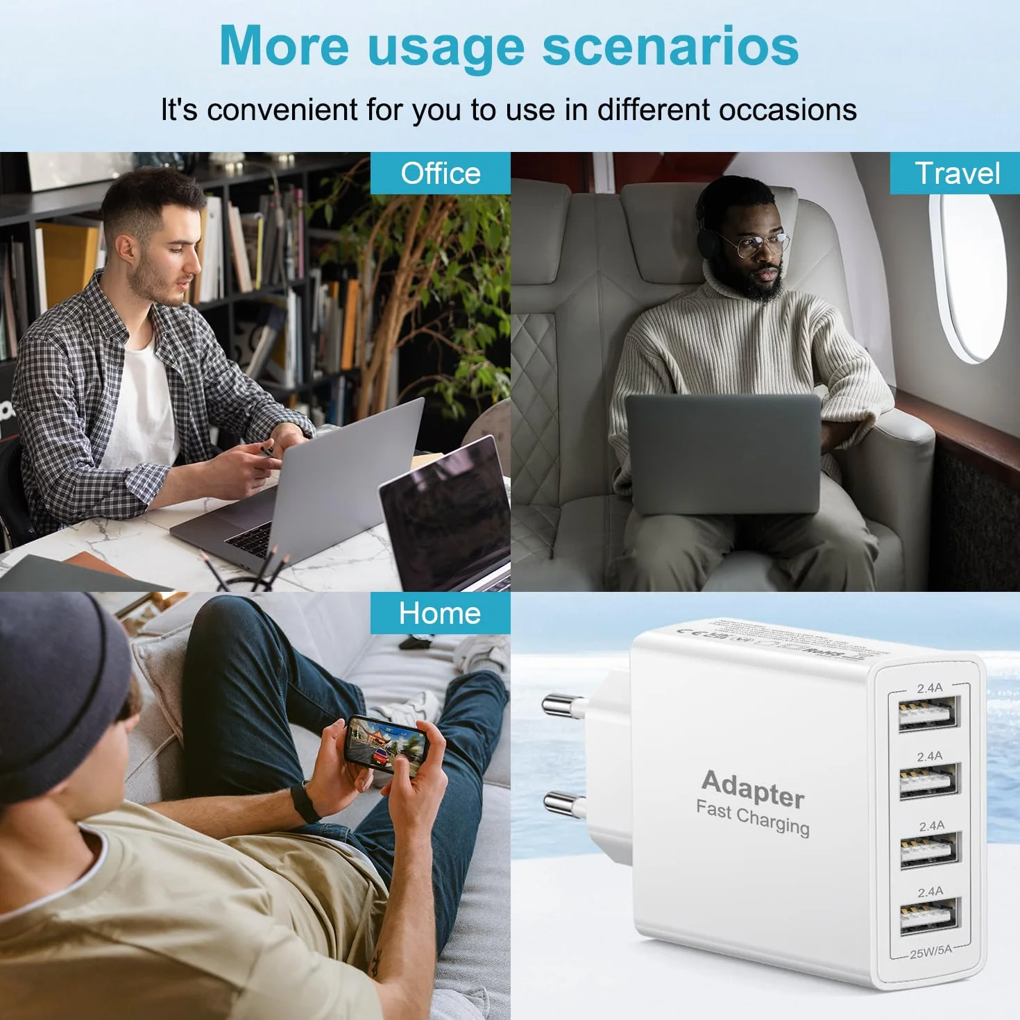 Ładowarka USB 4 porty 25W 5A Szybka ładowarka do iPhone Samsung