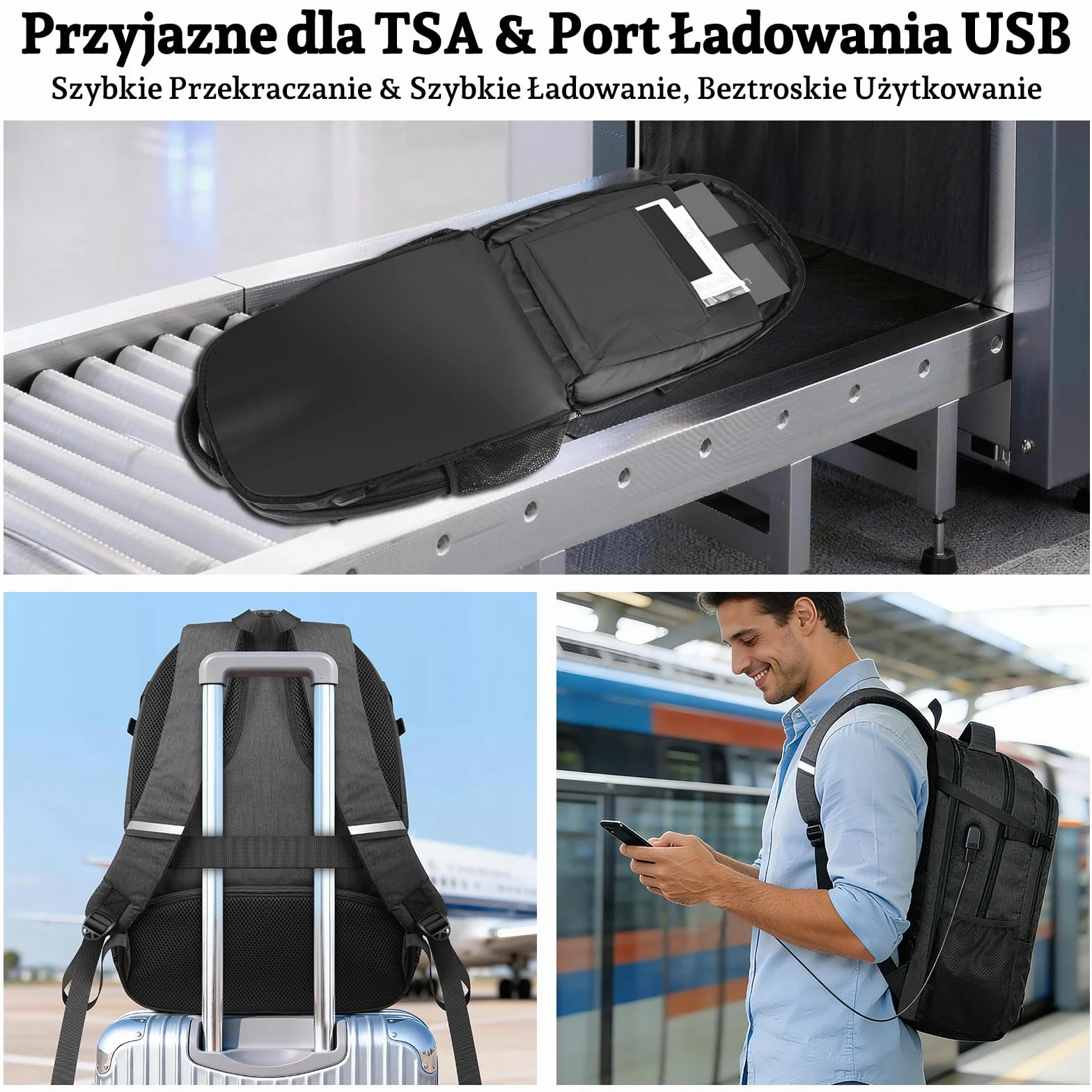 Plecak na Laptopa 17,3 cala Antykradzieżowy dla Mężczyzn, Plecak Podróżny & Szkolny z Portem USB, Wszechstronny Towarzysz dla Nastolatków, Studentów i Pracujących