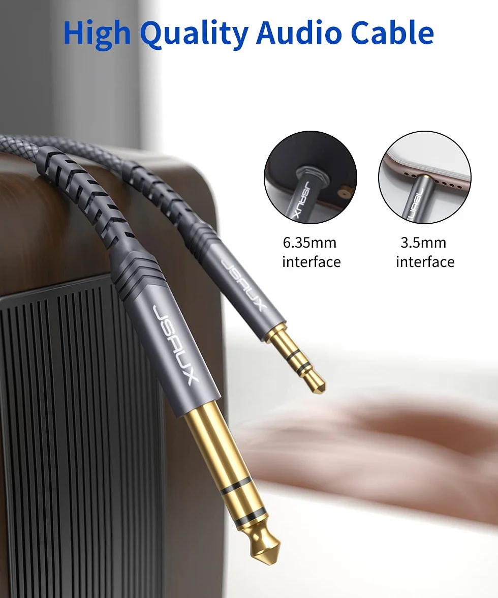JSAUX Kabel jack 3,5 mm na 6,35 mm 3 m, pleciony nylonowy AUX Audio Stereo