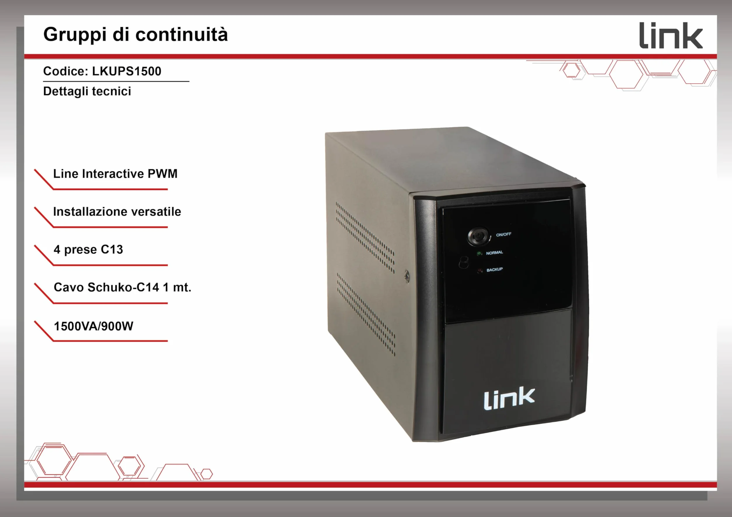 Link LKUPS1500 Zasilacz bezprzerwowy 1500 Va 900 Watt