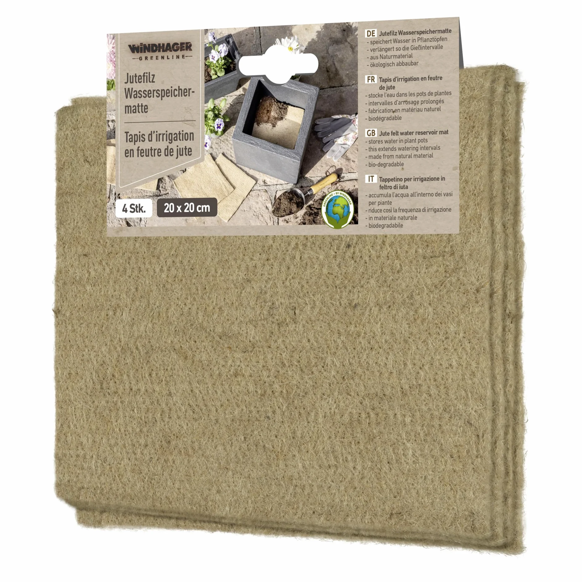 Windhager jutowa mata do przechowywania wody 4 szt. - 20x20cm - system nawadniający, dystrybutor wody dla roślin, system nawadniający ogród - automatyczne nawadnianie - pomoc w nawadnianiu