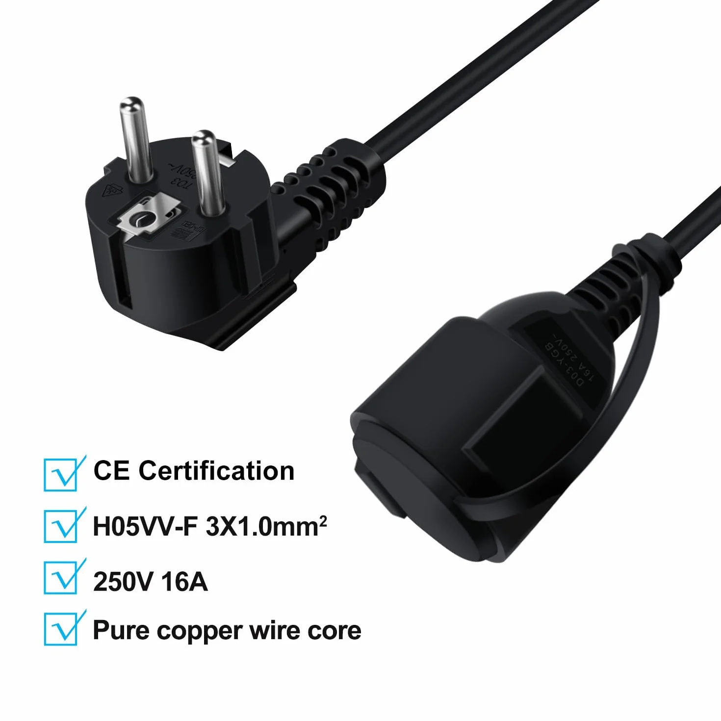 Przedłużacz Schuko 16A 250V 90° IP44 Czarny 0,3 m