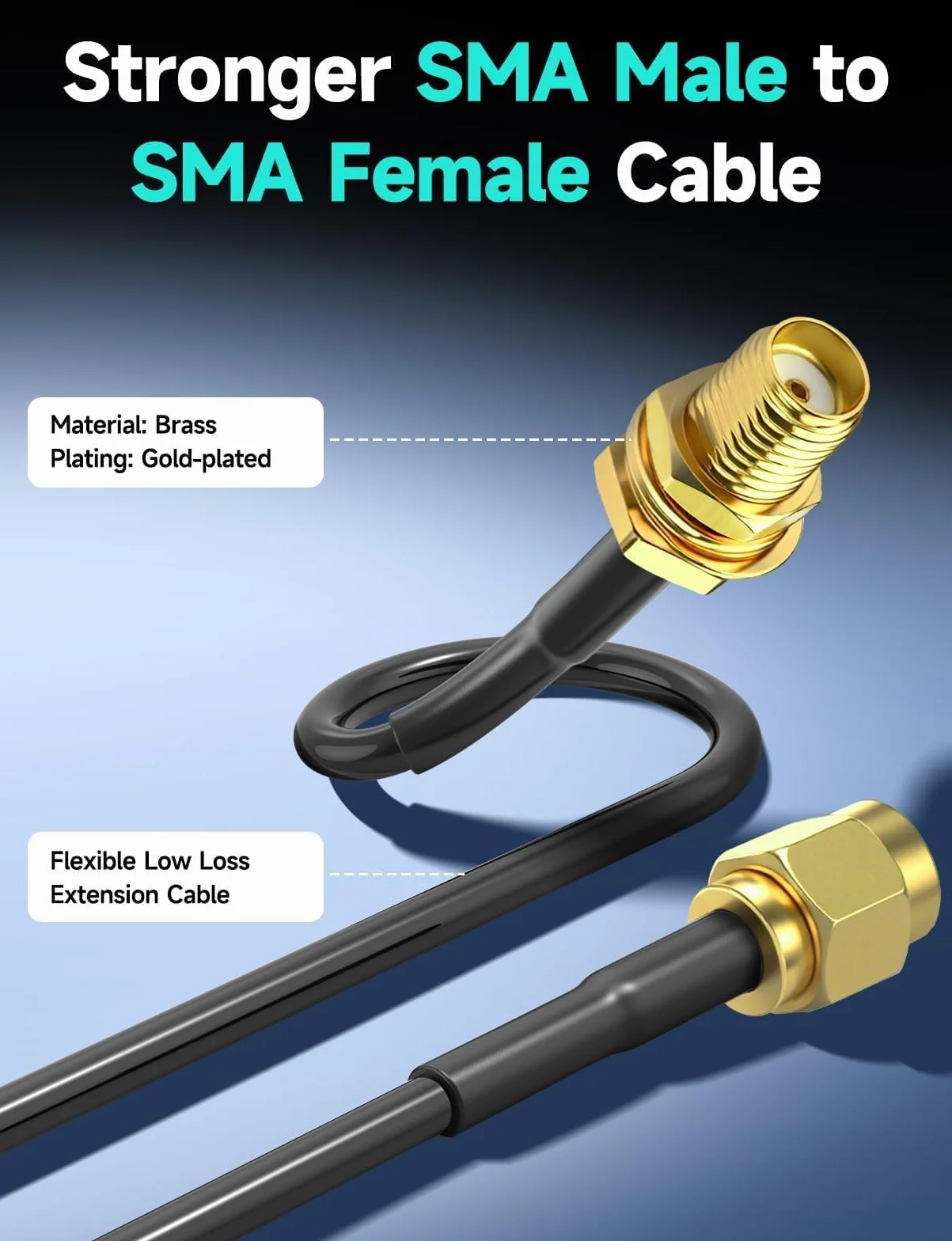 Superbat SMA kabel przedłużający, zestaw 1 m – ALSR100 Low-Loss kabel antenowy WLAN + 3 adaptery RF koncentryczne SMA, zestaw do anteny WiFi, 4G LTE, modem 5G, routera, radia Ham / GPS / WiFi / SDR