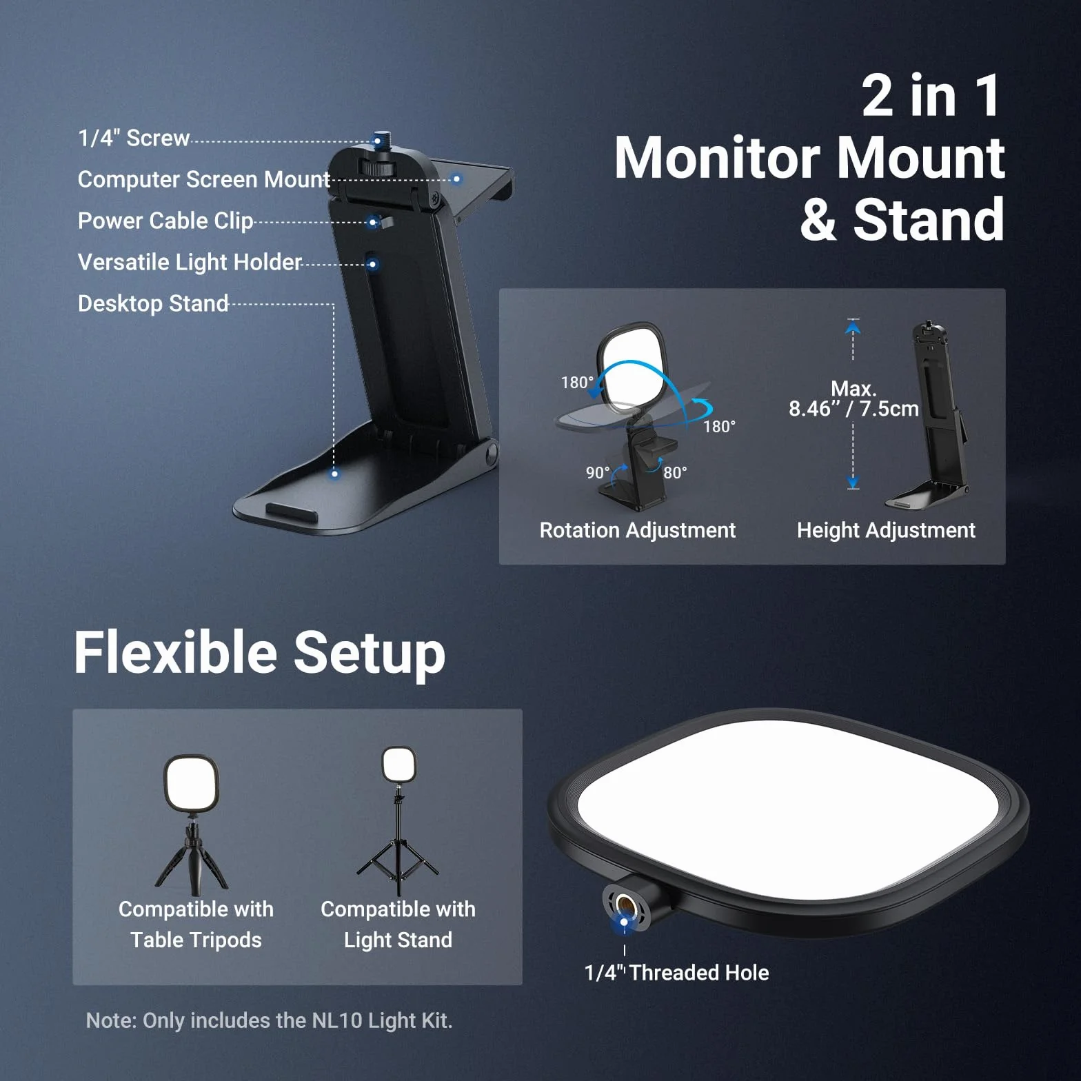 NEEWER Basics podświetlany kij do monitora 5" 10 W z podstawką, dwukolorowy panel USB LED, CRI95, lampa biurkowa do laptopa, kamera internetowa, wideokonferencje, zoom, połączenia, streaming, NL10