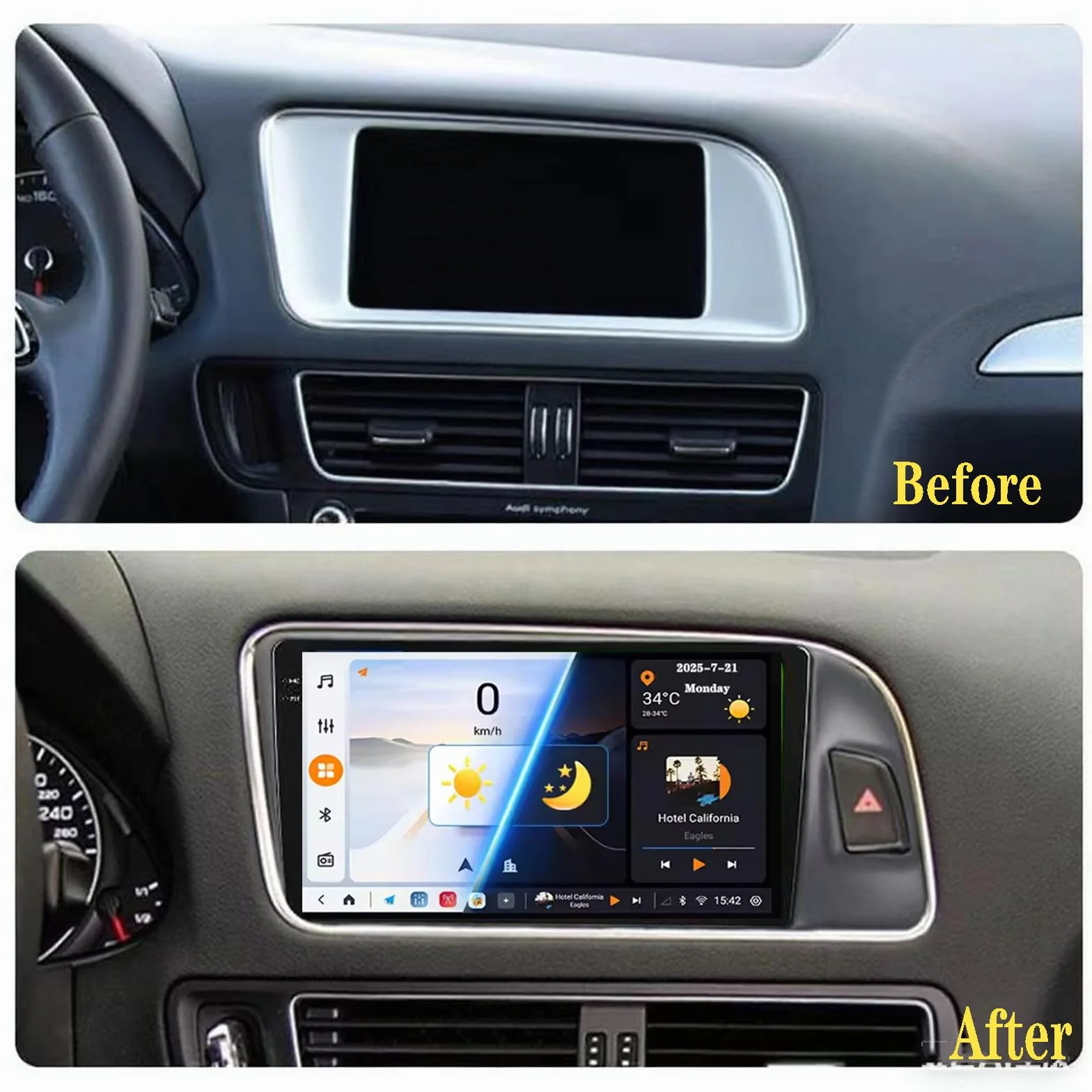 Y500s, Android 15.0 Stereo zamiennik dla Q5 2010-2018 Radio samochodowe Nawigacja GPS 9-calowy przenośny odtwarzacz multimedialny DVD Odbiornik FM BT z Android Auto CarPlay