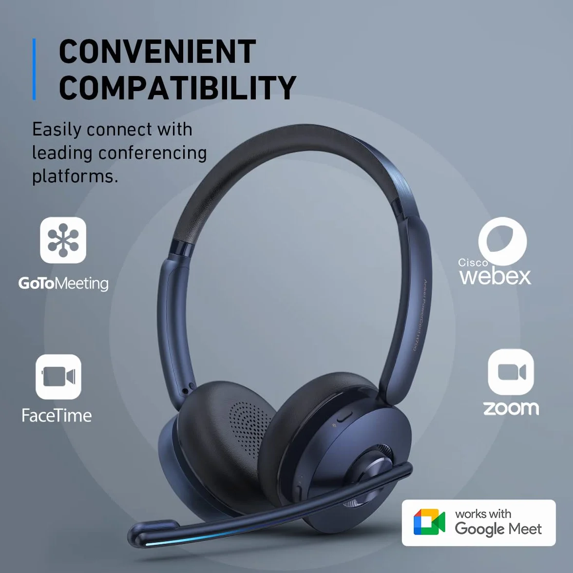 Anker PowerConf H700 zestaw słuchawkowy Bluetooth z mikrofonem i stacją ładującą, aktywna redukcja szumów, nagrywanie audio, funkcja transkrypcji spotkań, połączenia z funkcją S.I., kompatybilny z aplikacjami, wydajność: 24 godziny