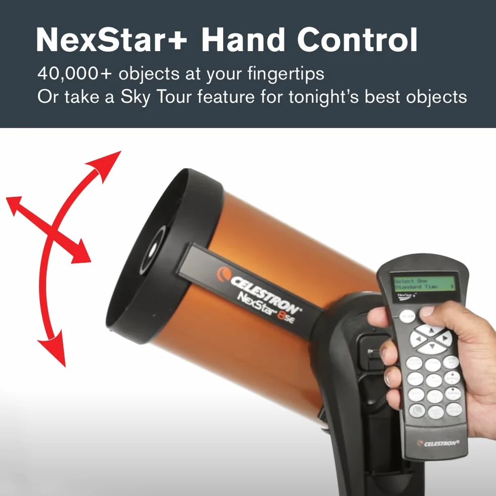 Celestron 11069 NexStar 8SE - Sterowany komputerowo teleskop Schmidta-Cassegraina Celestron NexStar 8SE z w pelni zautomatyzowanym mocowaniem, technologia SkyAlign i powloka XLT, czarny/pomaranczowy