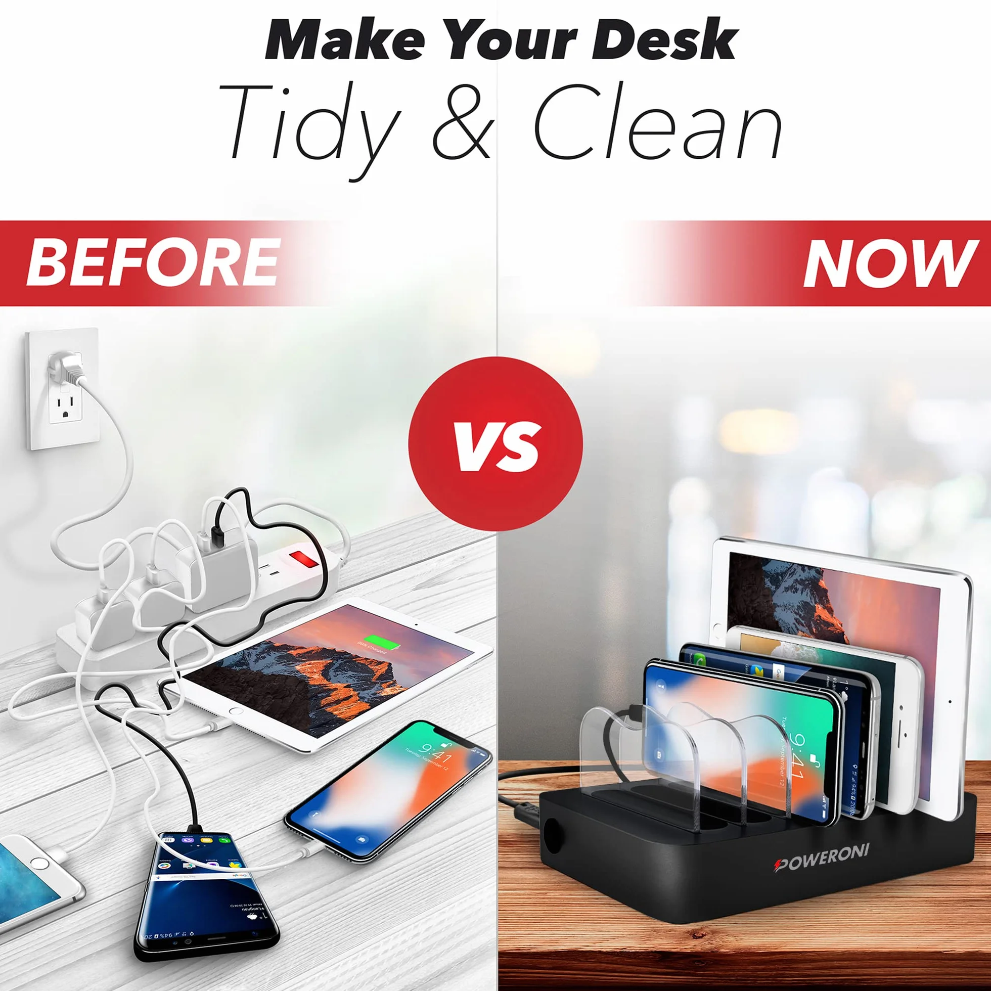 6-portowa stacja ładująca USB do wielu urządzeń Apple, kompatybilna z telefonami komórkowymi i tabletami Apple iPad iPhone i Android