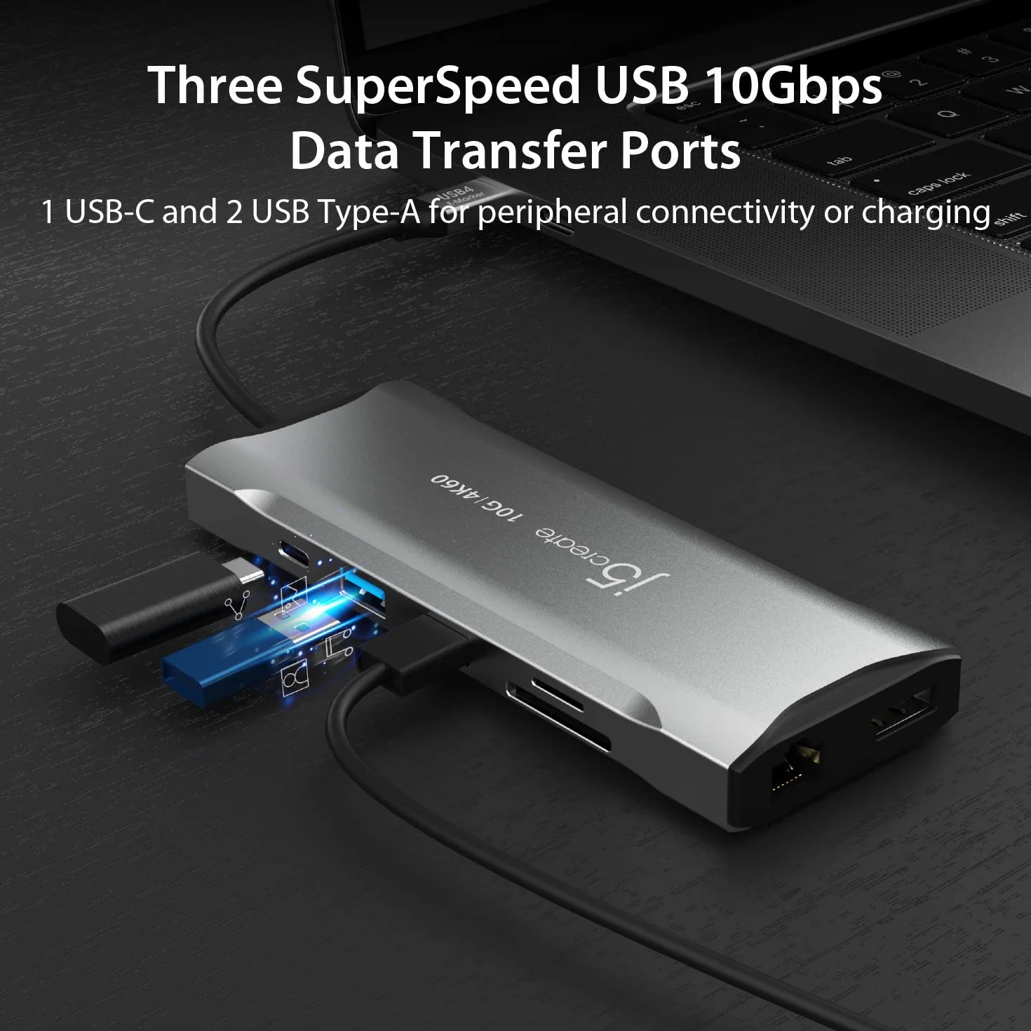 j5create Potrójny koncentrator wyświetlacza USB C 4K – 4K HDMI x2, 4K DP, 2 USB-A i USB-C 10 Gb/s, PD 100 W, Ethernet, czytnik kart SD 4.0, do XPS, Surface Pro (JCD397)