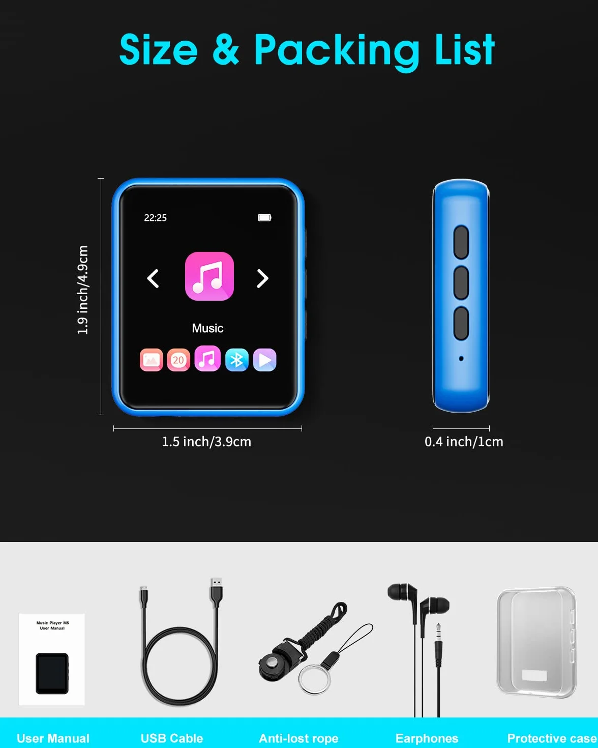 Odtwarzacz MP3 32GB Bluetooth 5.0 z pełnym ekranem dotykowym, Bezstratny odtwarzacz muzyczny HiFi Metalowa obudowa, radio FM, głośnik, nagrywanie liniowe, obsługuje do 128 GB