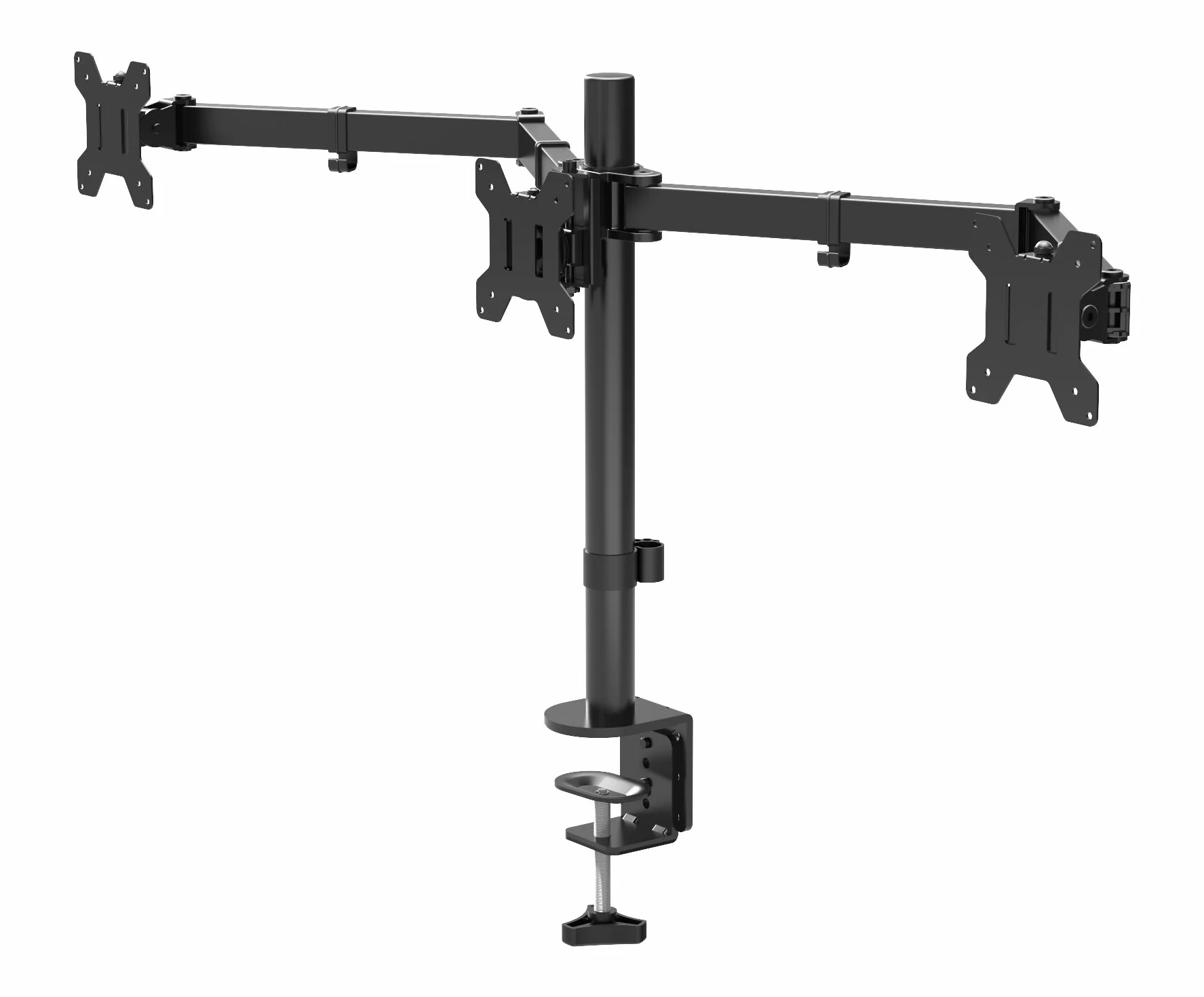 BONTEC Uchwyt na 3 Monitory Biurkowy 13-24 cale, VESA 75x75/100x100, Regulacja Wysokości, Pochylany 180°, Obracany 360°, Nośność 10kg na Monitor, Stojak na Monitory LCD/LED, Czarny | Potrójne ramię biurkowe z zaciskiem i otworem na kabel do pracy, nauki i