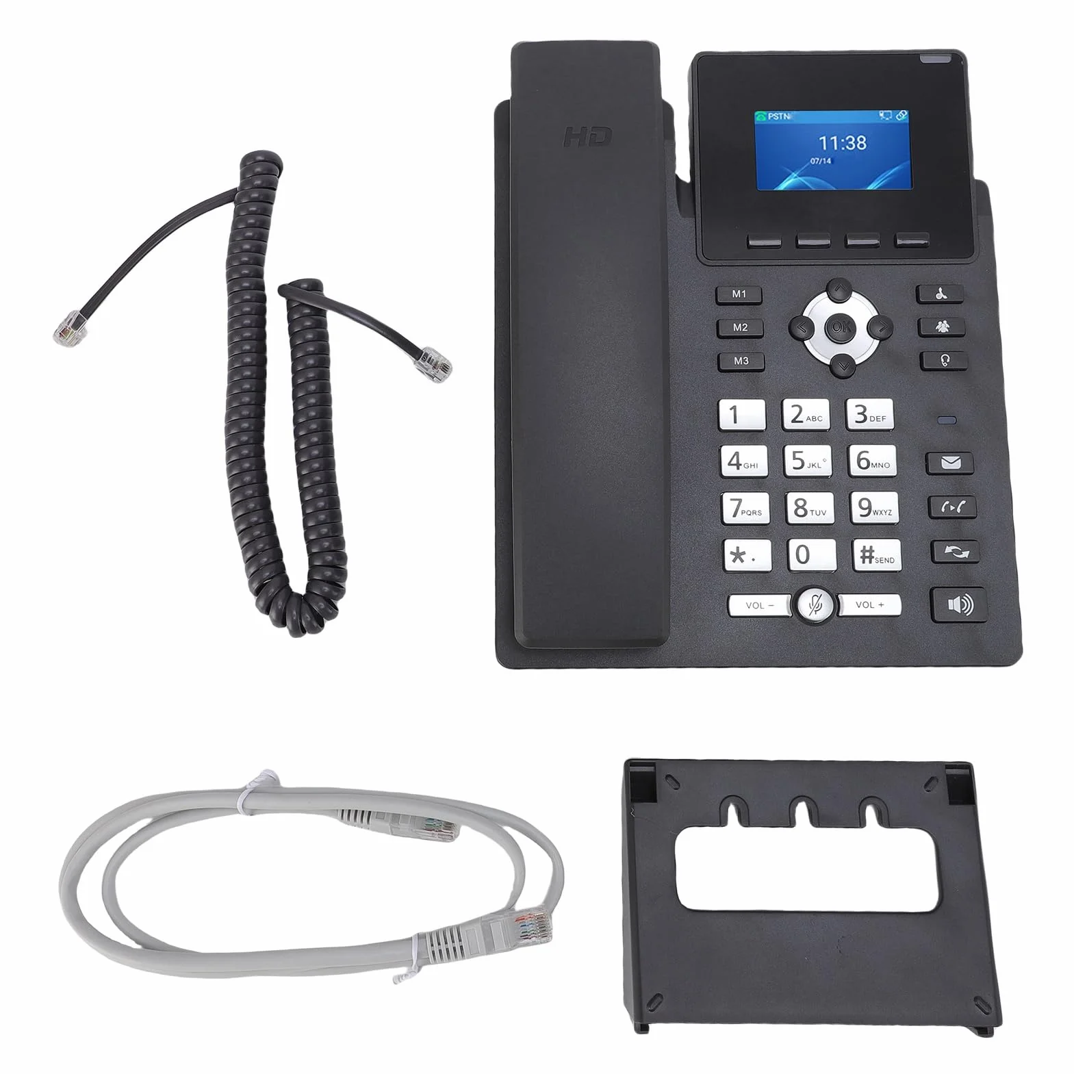Biznesowy Telefon IP z 2 Liniami, Podwójny System VoIP Gigabit Ethernet, Urządzenie do Komunikacji Audio z redukcją Szumów, Zasilanie PoE i Kolorowy Wyświetlacz LCD o Przekątnej 2,4 Cala,
