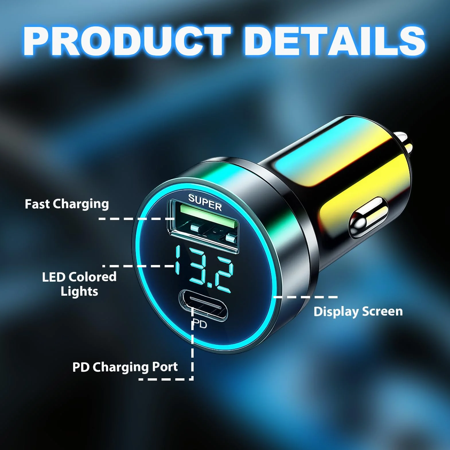 Ładowarka samochodowa USB C, ładowarka samochodowa z 65 W QC i 20 W PD, ładowarka samochodowa z kablem USB C, adapter samochodowy 12 V, adapter do gniazda zapalniczki samochodowej
