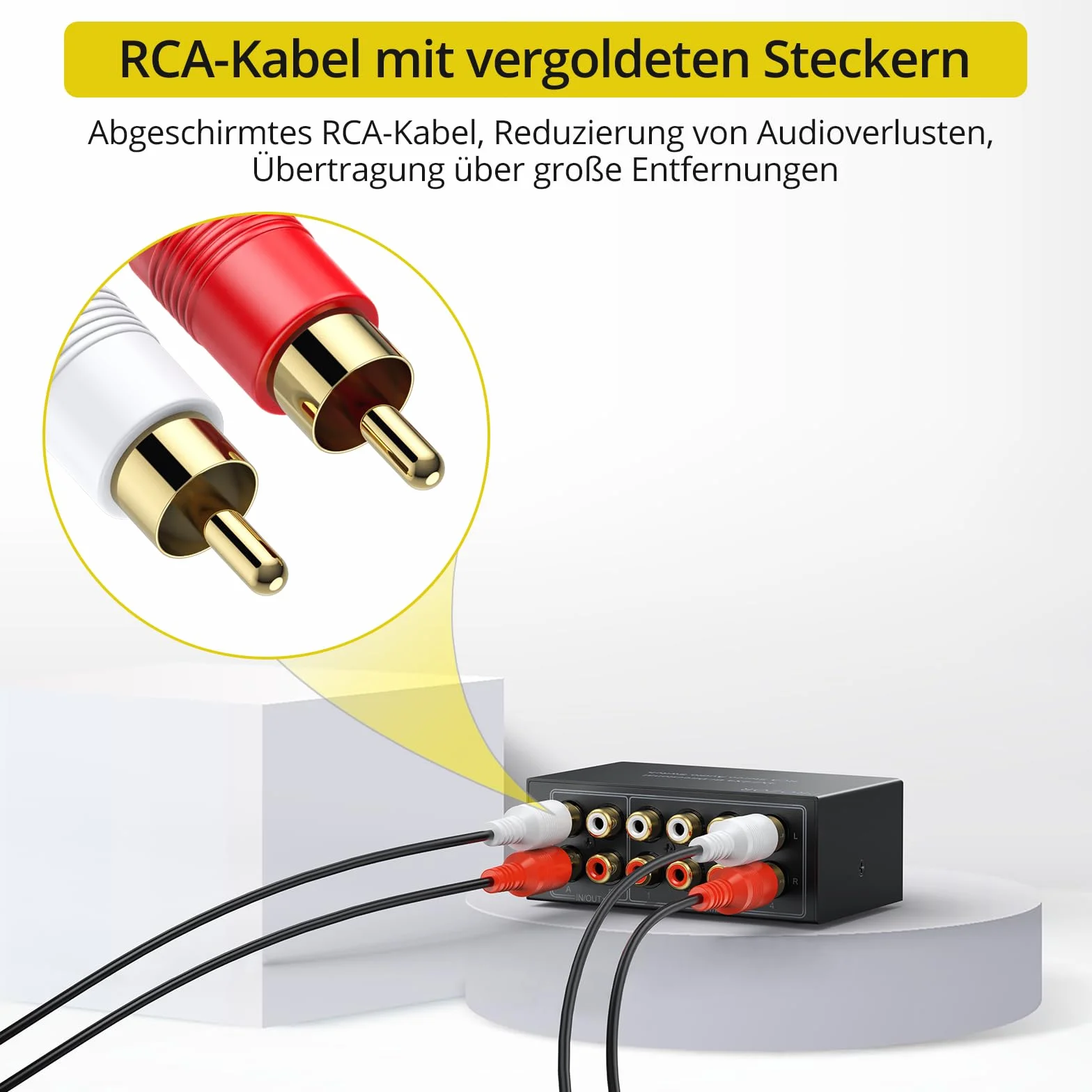 PROZOR 4 x 2/2 x 4 dwukierunkowy przełącznik audio - bez zasilania i wyłączania - metalowa obudowa ze złotymi złączami do systemu audio