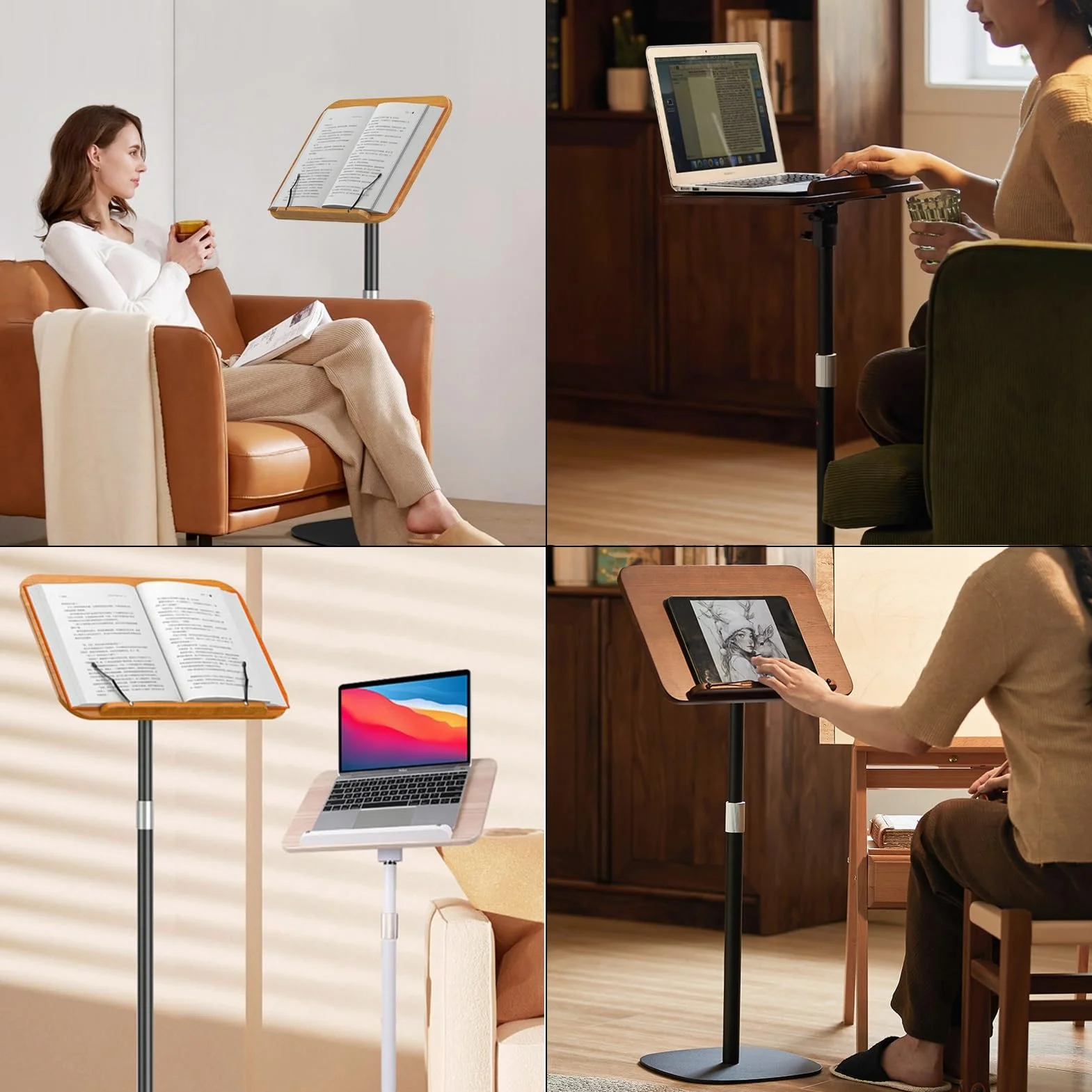 Regulowany Stojak Podłogowy na Tablet, Laptop, Czytnik E-booków, Książki, Nuty, Uchwyt na Tablet z Podstawą(Black,100cm/39in)