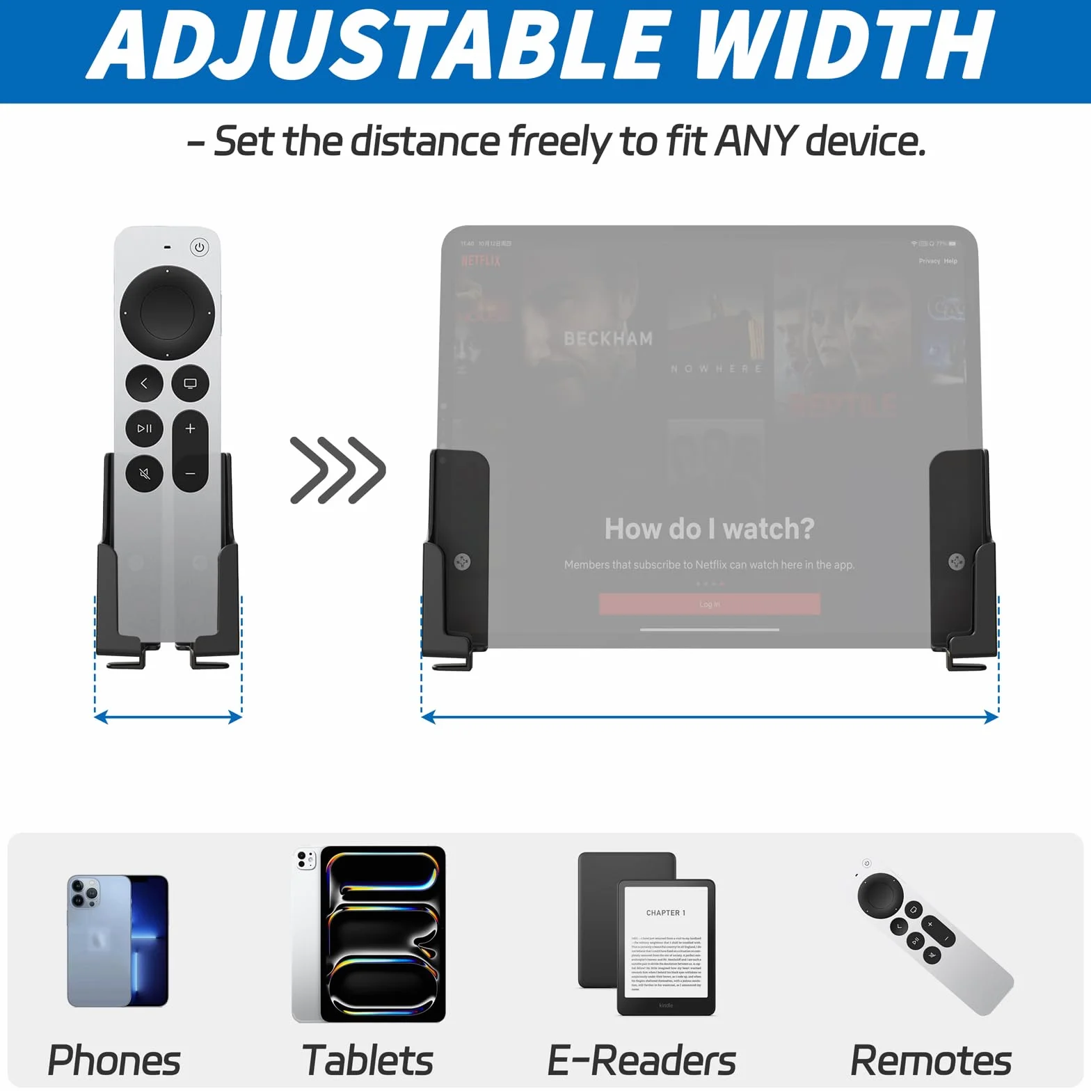 sciuU Uchwyt ścienny uniwersalna stacja dokująca do tabletu, smartfona, czytnika e-booków, uchwyt na ścianę, kompatybilny z iPadem Samsung Google Surface Huawei Honor, montaż 3M klej lub śruby