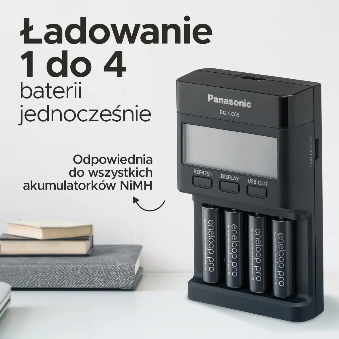 Panasonic Eneloop Pro PEPCHLCD Ładowarka Akumulatorów, Czarny, 4 x 7.5 x 13 cm