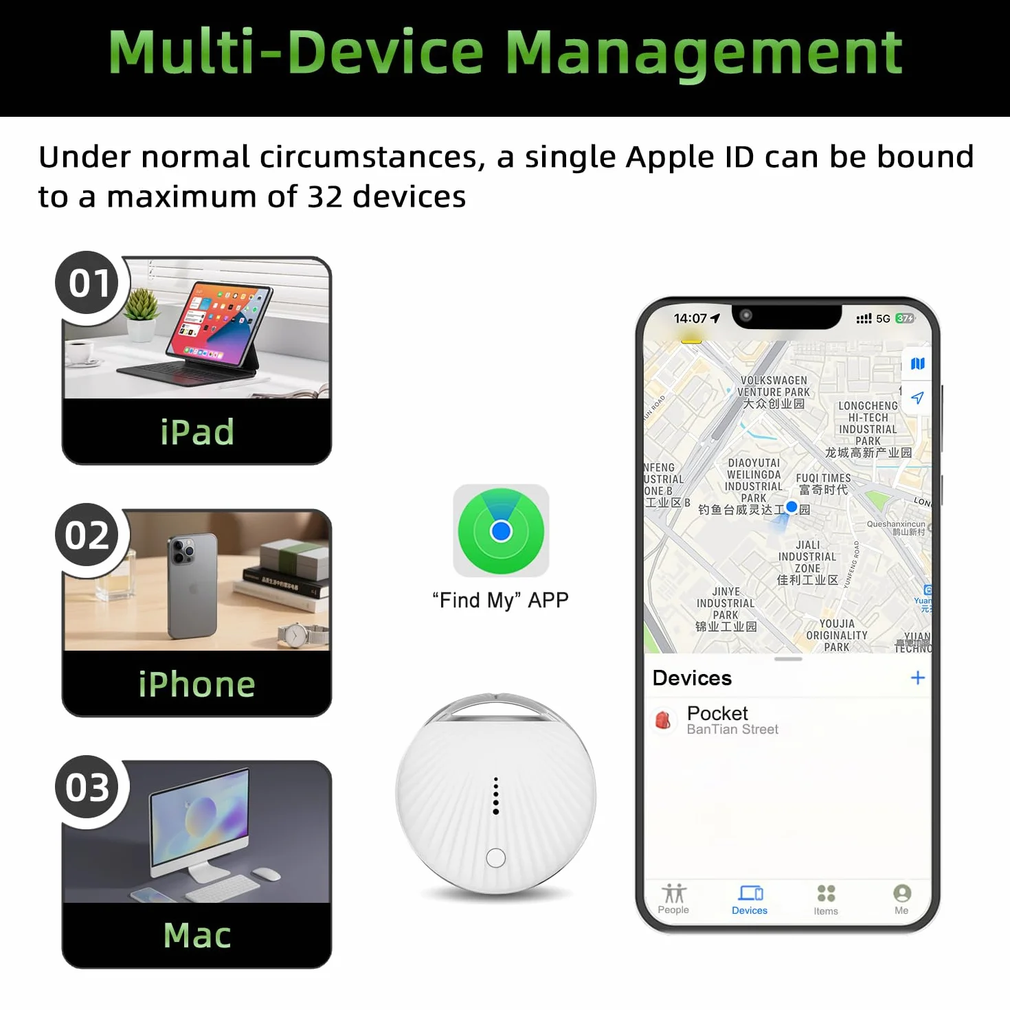5 szt. Air Key Finder, Air Tracker kompatybilny z aplikacją Apple Where is App (iOS Only), Suitcase Tracker for Luggage/Bags/Key, Battery Life One Year, IP68 wodoodporny lokalizator GPS