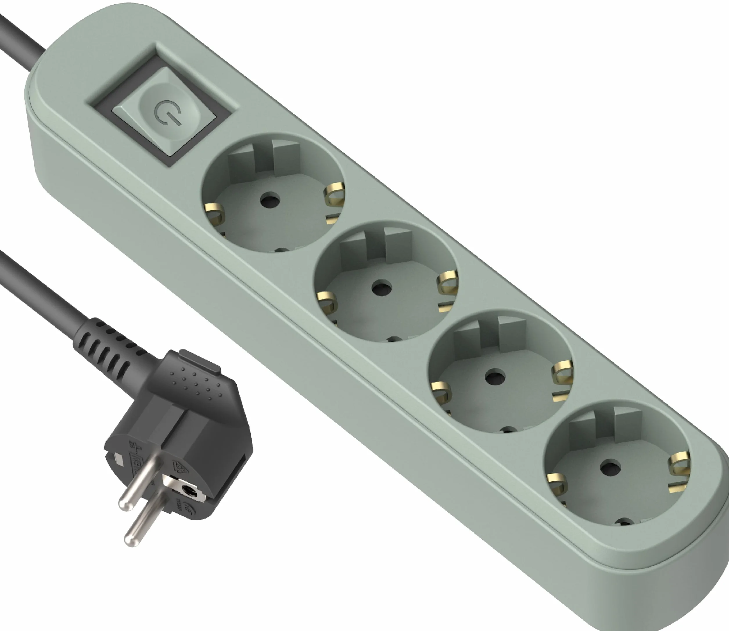 Electraline Listwa zasilająca 62424 x gniazdo Schuko 16 A z przełącznikiem, zielona 1,5 m