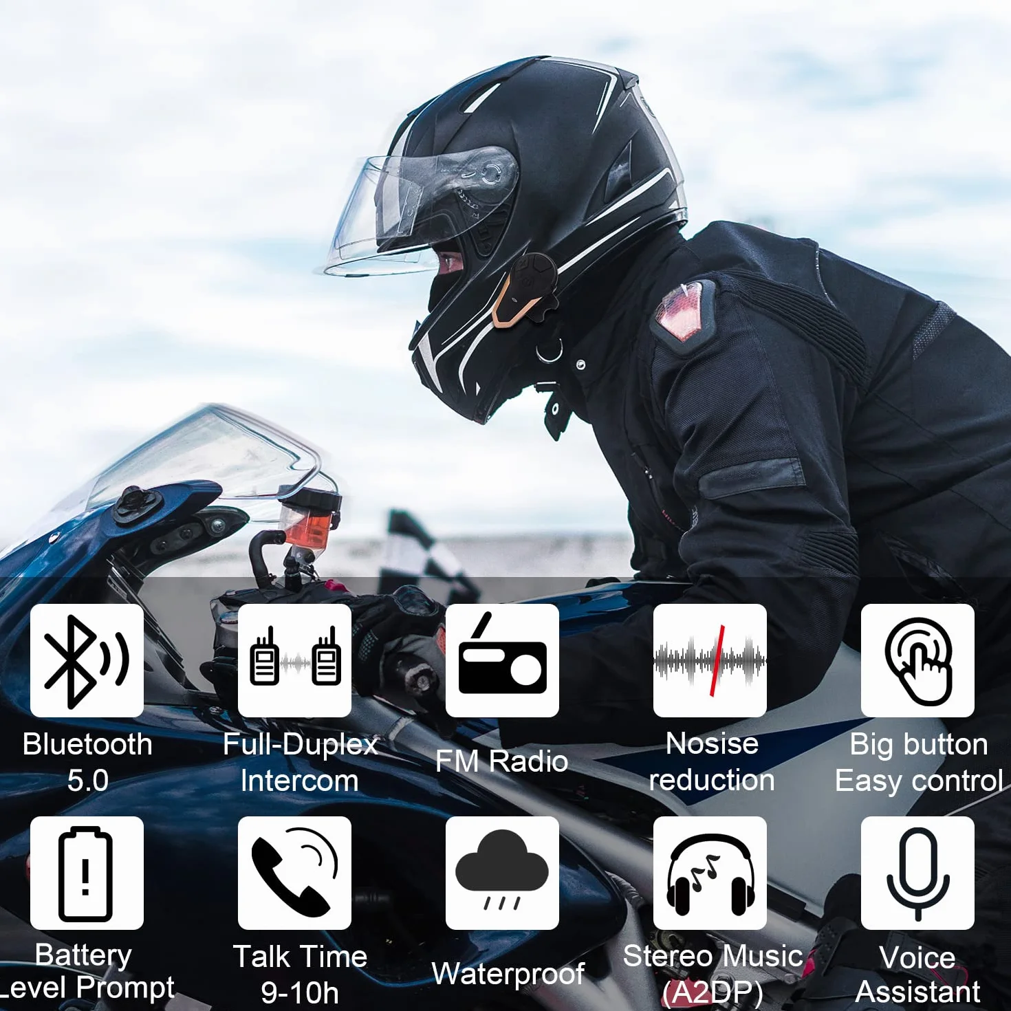 Domofony Kask motocyklowy Bluetooth Słuchawki BT-S3 Komunikacja Komunikacja Bezprzewodowy Zestaw Słuchawkowy z Radiem (2 opakowanie, złoty)