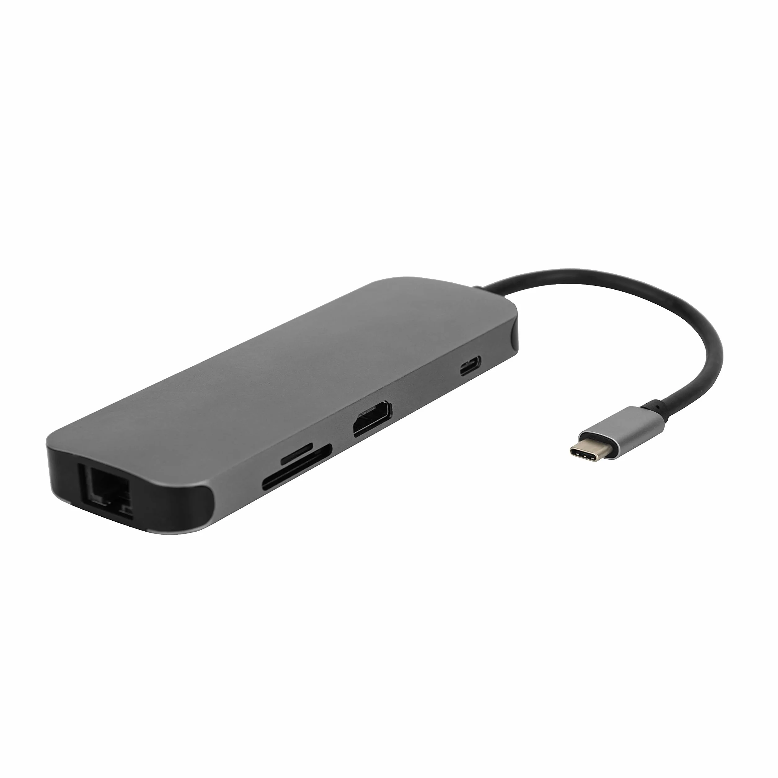 DCU Technologic | Adapter HUB USB C na HDMI, Audio Jack 3.5mm, 3*USB 3.0 Super Speed 5Gbps, RJ45 Gigabit Ethernet, Czytnik SD i TF, USB-C Kobieta Zasilanie | 100W