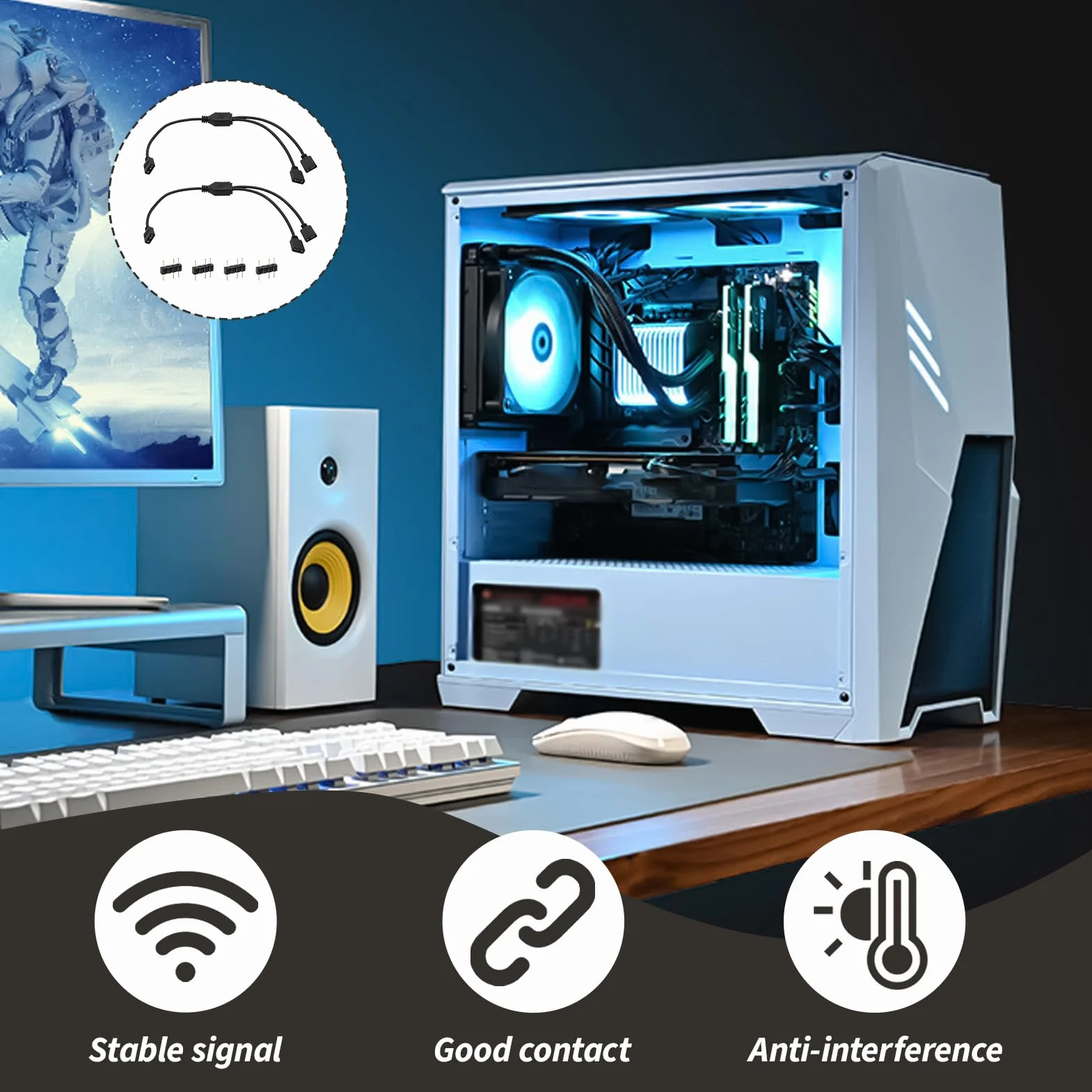 2 kable RGB PC, 1-2, rozdzielacz ARGB, 3-pinowe, 5 V, 30 cm, z pinami męskimi, przedłużenie ARGB do wentylatorów i taśm LED, kompatybilne z płytami głównymi, koncentratorami RGB do gier komputerowych
