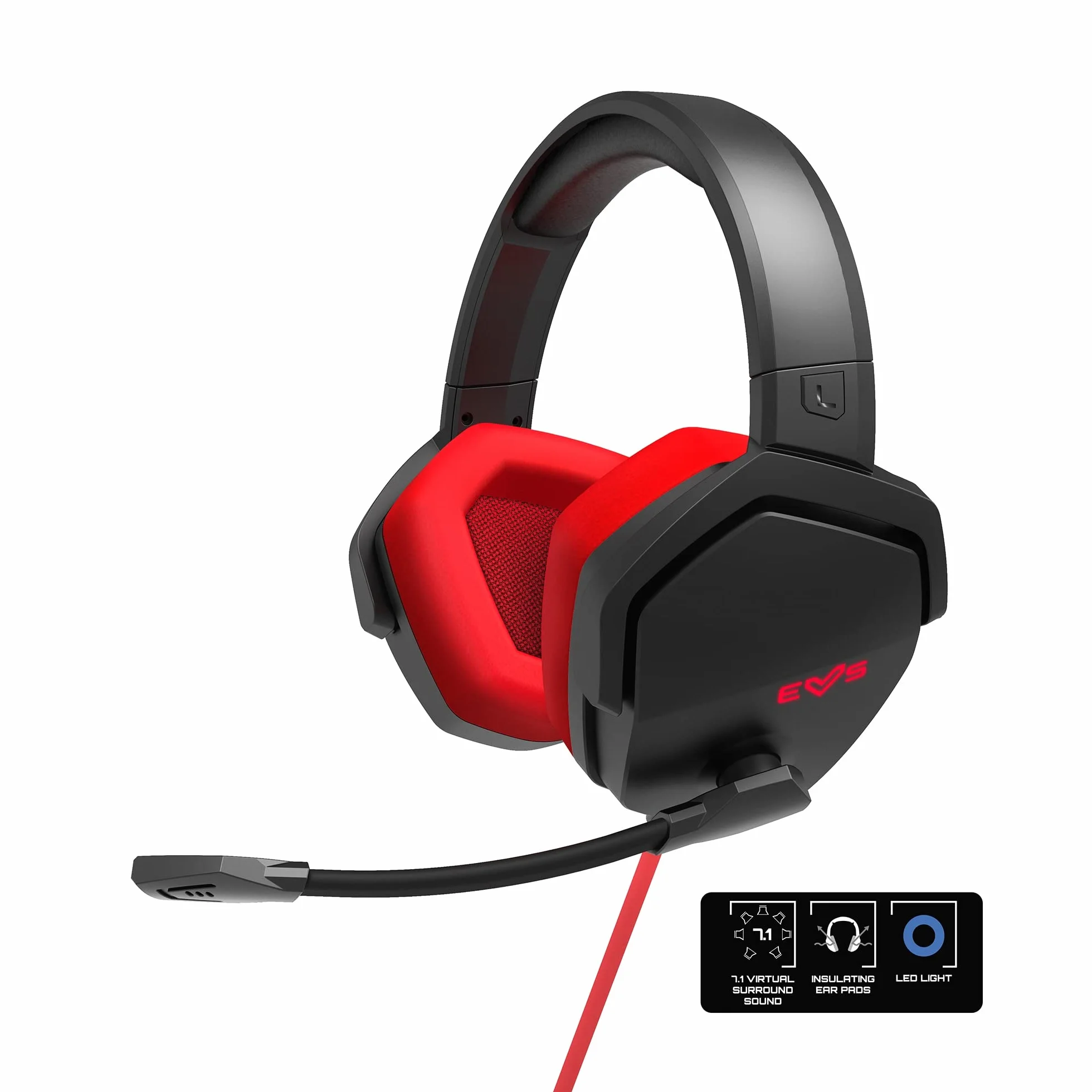 Energy Sistem ES Gaming Headset ESG 4 Surround 7.1 Red Zestaw słuchawkowy Gamer Kaski na PC z wkładkami LED (LED, dźwięk przestrzenny 7.1, Skórzane wkładki douszne)- Czerwony