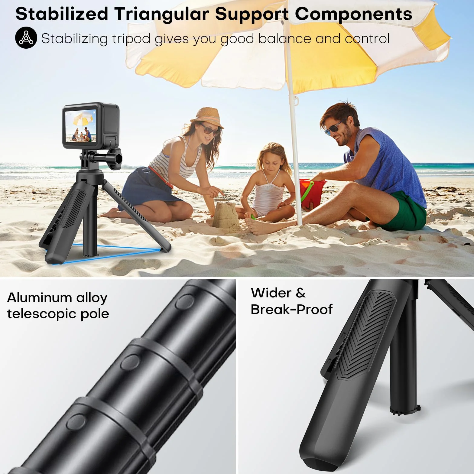 REYGEAK 40 cm statyw do selfie do GoPro, 2 w 1 mini statyw uchwyt do DJI Osmo Pocket 3, GoPro Hero 13/12/11/10/9/Max, Osmo Action 5 Pro/4, Insta-360 X5/X4