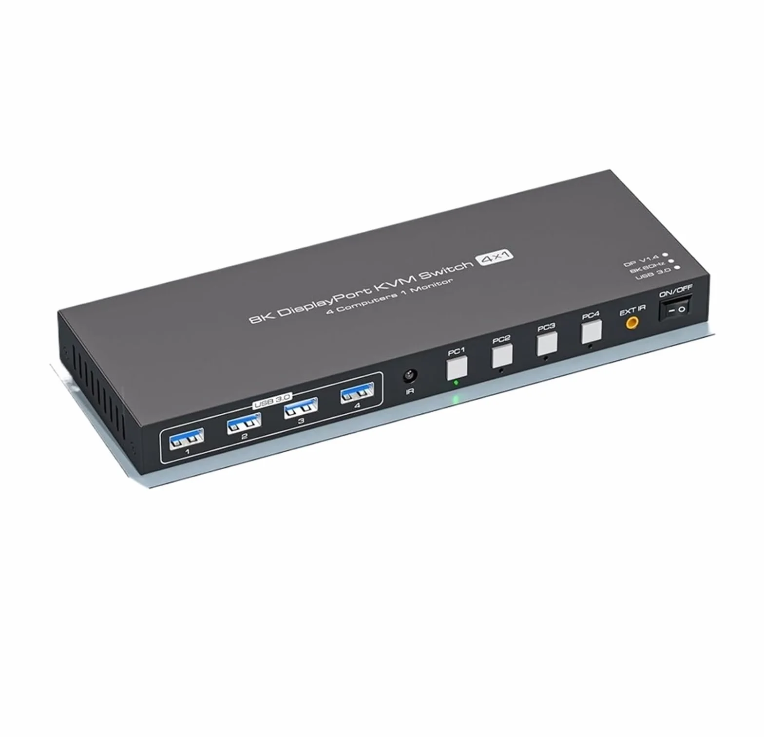 Przełącznik KVM 8K Displayport 1 monitory 4 komputery 4K 144 Hz 4x1 DP USB 3.0, Selektor wielu portów