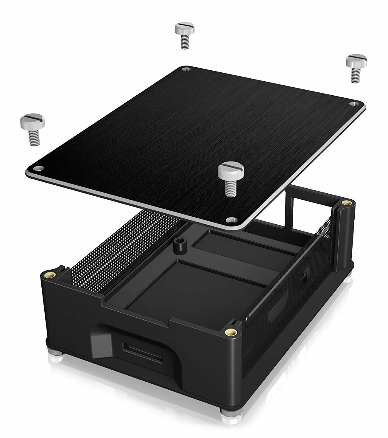 ICY BOX IB-RP102 obudowa do Raspberry Pi 2, Raspi 3 model B i Raspi 3 model B+, aluminium, 3 radiatory, przepuszczająca powietrze kratka boczna, czarna