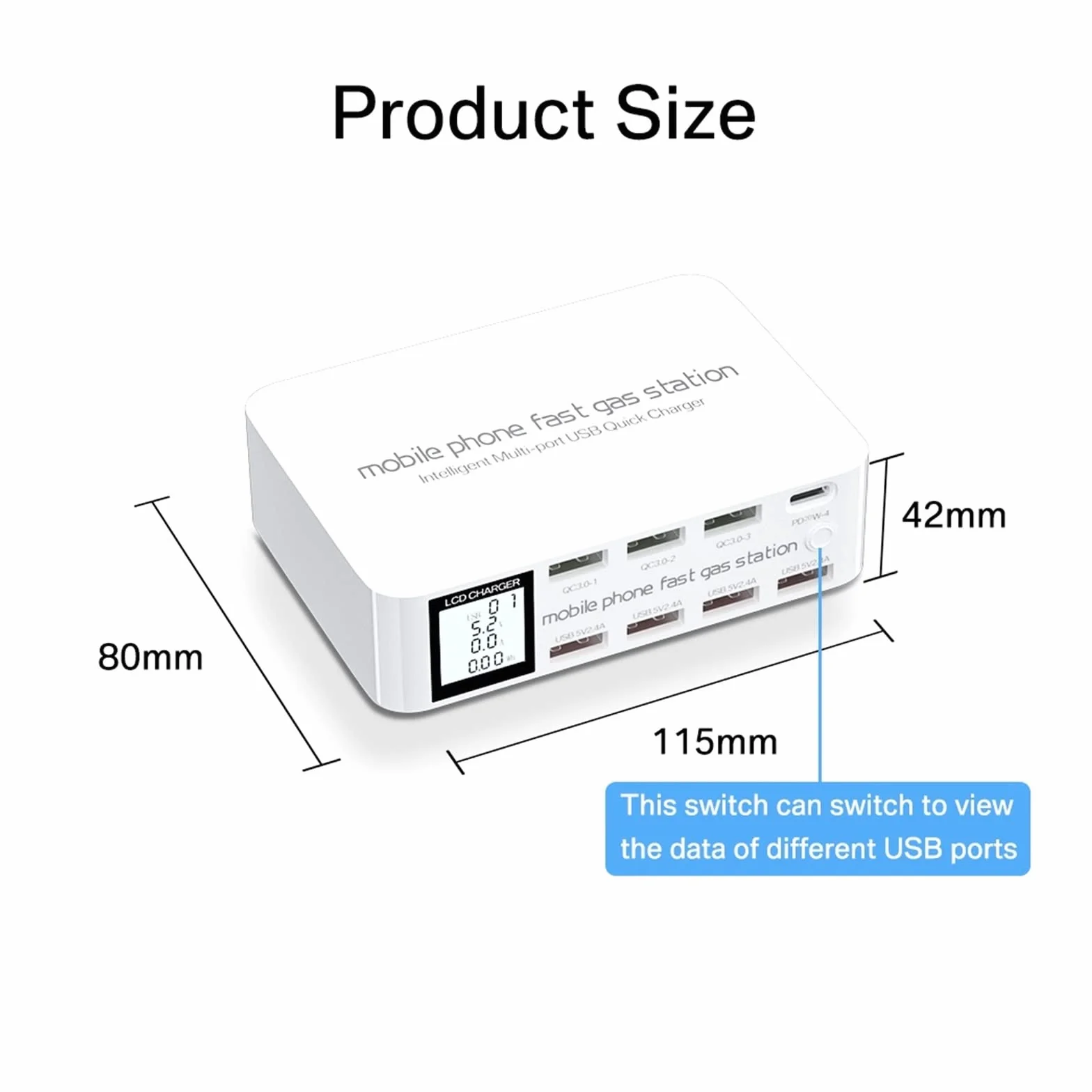 Stacja łAdująCa USB, 8-portowa szybka ładowarka USB szybkie ładowanie QC3.0 PD3.0 Multi USB stacja ładująca LCD cyfrowy wyświetlacz szybka ładowarka Bardziej Bezpieczna I Uniwersalna Kompatybilność