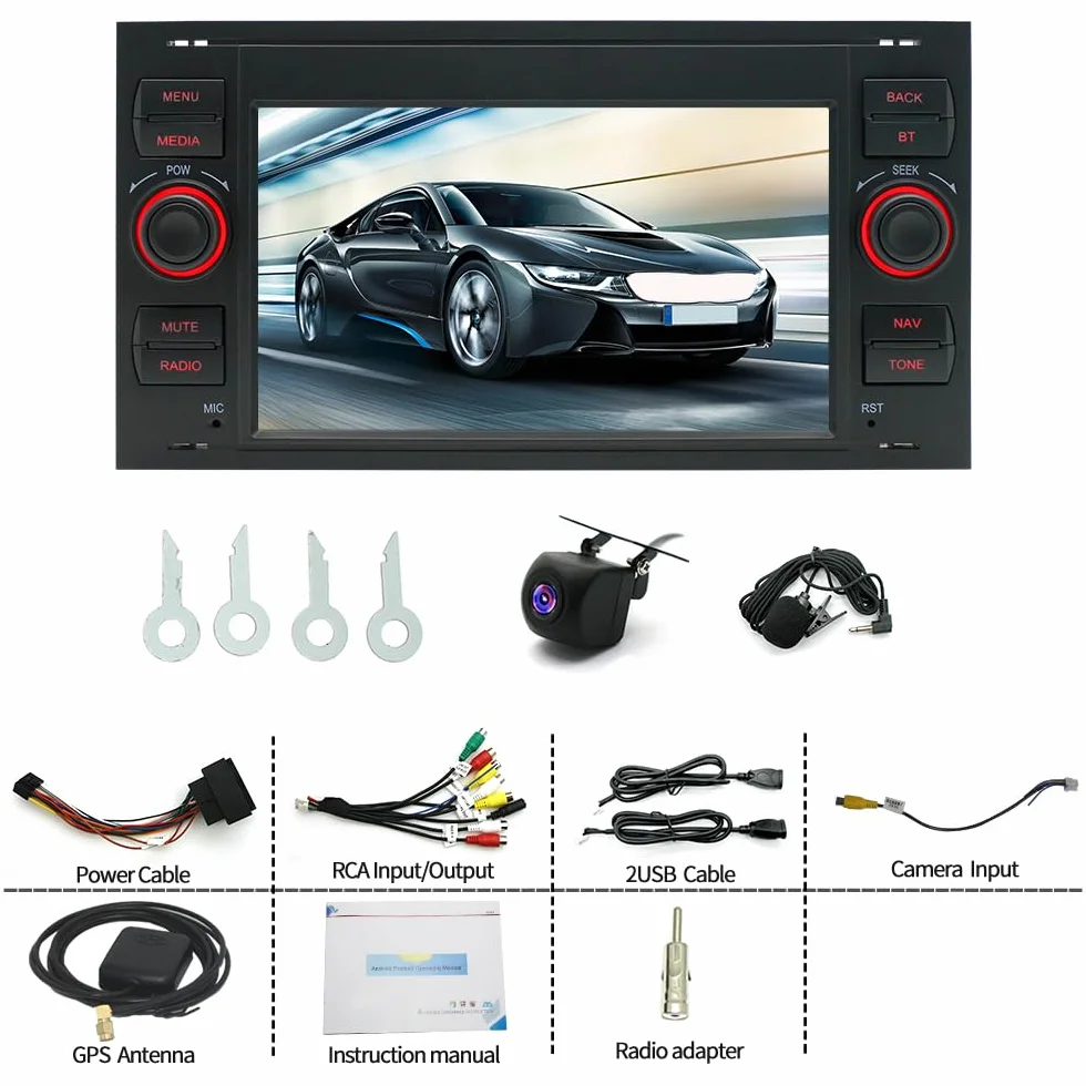 Radio samochodowe 4 + 64 G Android 13 do Ford Transit 2006 2007 2008 2009-2011 z bezprzewodowym Carplay Android Auto, 7-calowym ekranem dotykowym, samochodowym odtwarzaczem samochodowym, nawigacją GPS