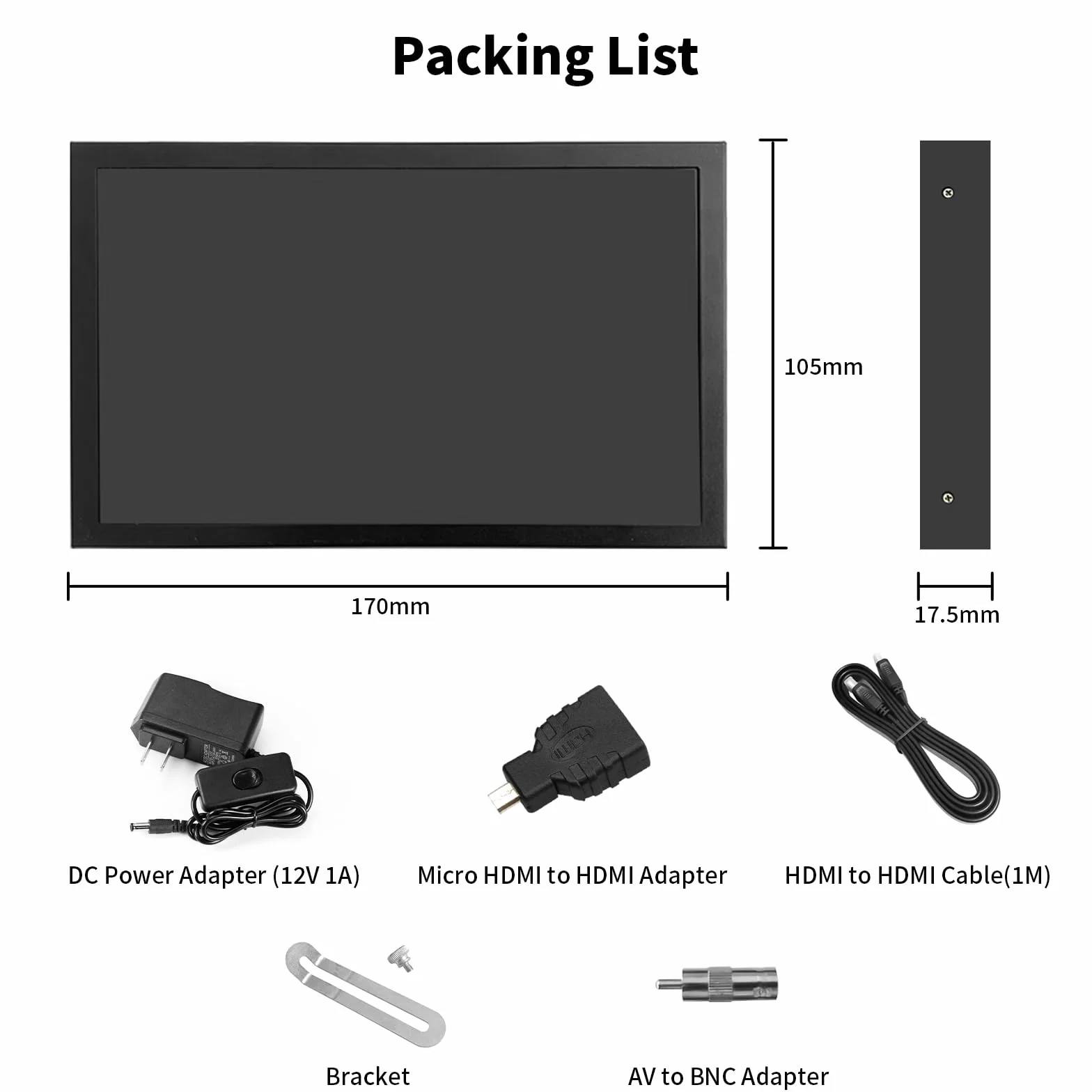 CUQI 7-calowy mini monitor, 1024×600 HD IPS mini ekran z wbudowanymi głośnikami/HDMI/VGA/AV wejście do Raspberry Pi, PC, TV, DVD, CCTV