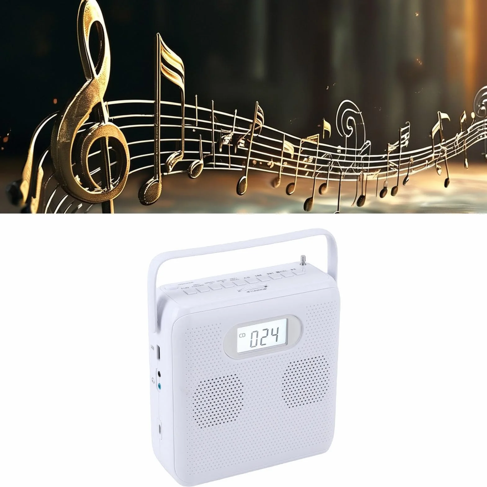 Bewinner Przenośny Odtwarzacz CD z Radiem Bluetooth i FM, Odtwarzacz Muzyki Mp3 Mp3 z Uchwytem, ​​wbudowane Głośniki, Wejście aux, Podwójna Moc do Użytku Domowego i na Zewnątrz