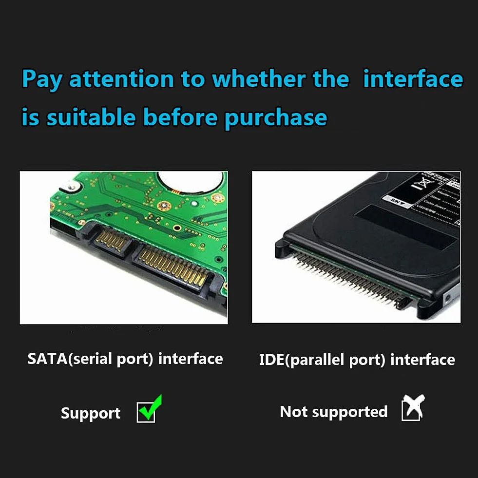 AOKO Obudowa dysku twardego SATA USB C 3,1 do 2,5" 7 mm do 15 mm (do grubości 15 mm), przenośny beznarzędziowy konwerter obudowy dysku twardego z podwójnym kablem USB-A na C Y i adapterem