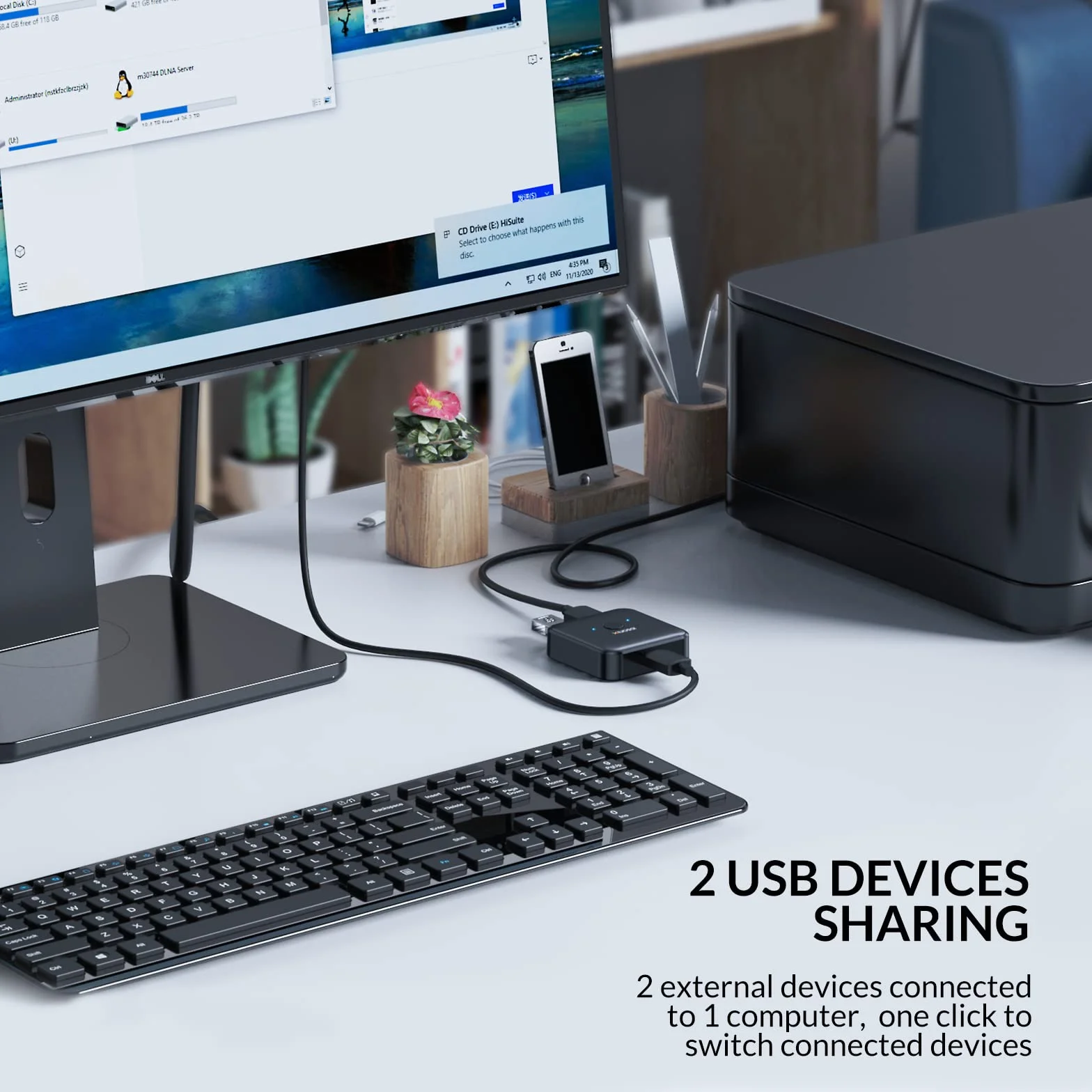 iDsonix USB 3.0 przełącznik przełącznika, wyjście USB 2 w 1 (1 w 2 Wyjście) dwukierunkowy 2 Przełącznik USB do PC, drukarki, skanera, klawiatury