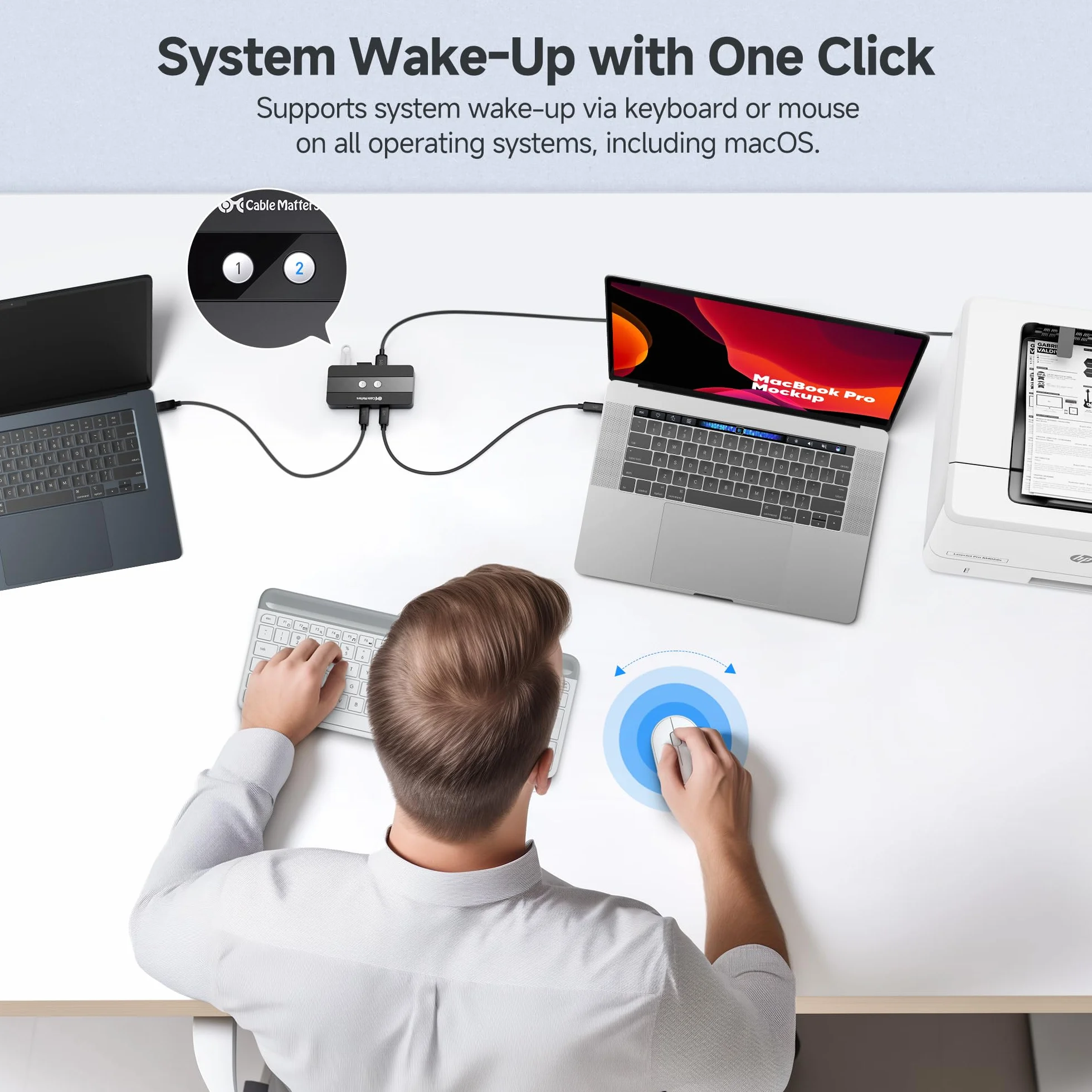 Cable Matters Przełącznik USB-C/A do 2 Komputerów i 4 Urządzeń | 2x USB-A i 2x USB-C, tylko dane, bez wideo i ładowania hosta, pilot w zestawie