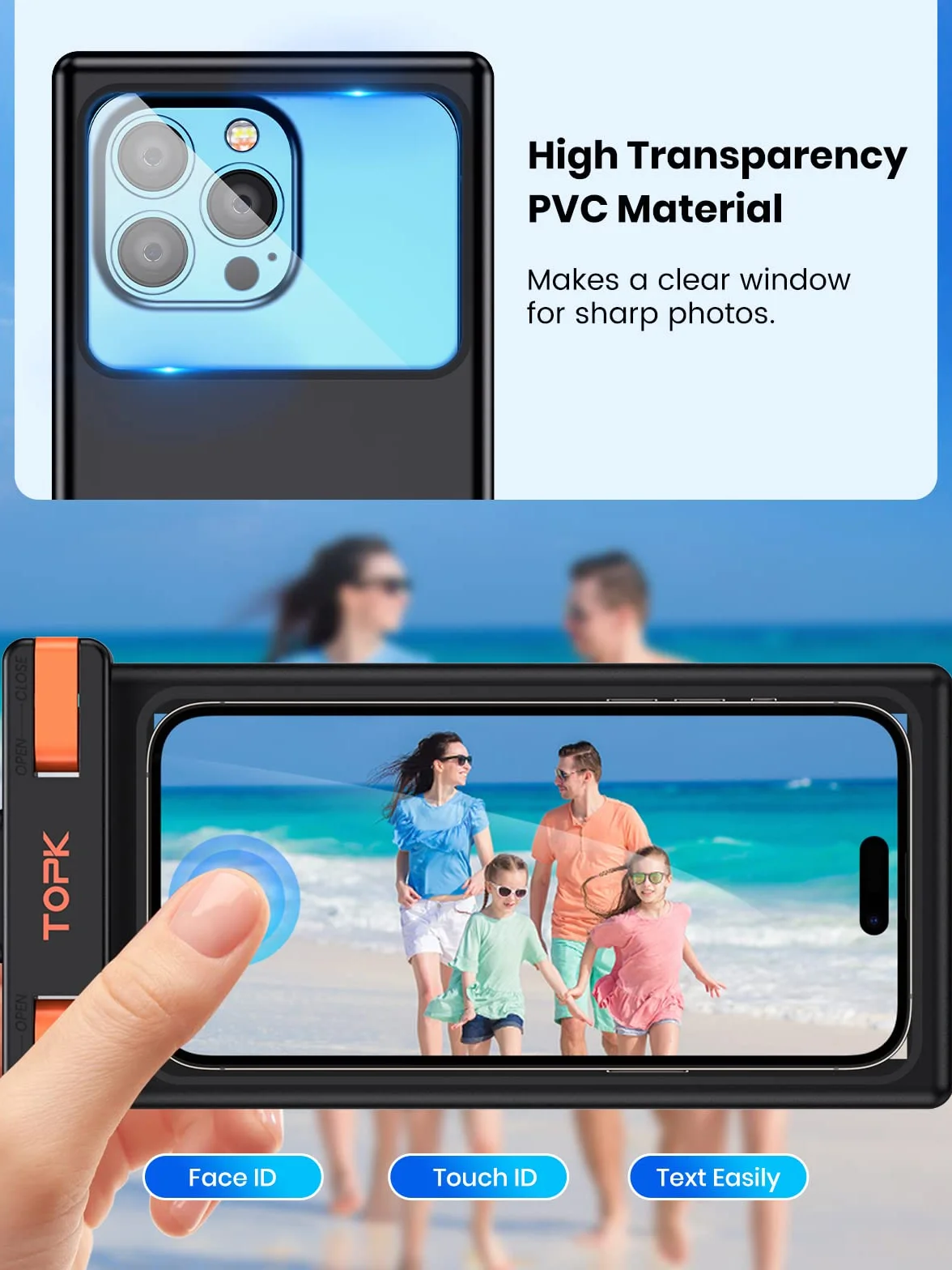 TOPK Wodoodporne etui na telefon, wodoodporność IPX8, kompatybilne z iPhone’em 14, 13, 12, 11, Pro, Max, Xs, Plus, Samsung Galaxy S22, kolor czarny, 2-pak