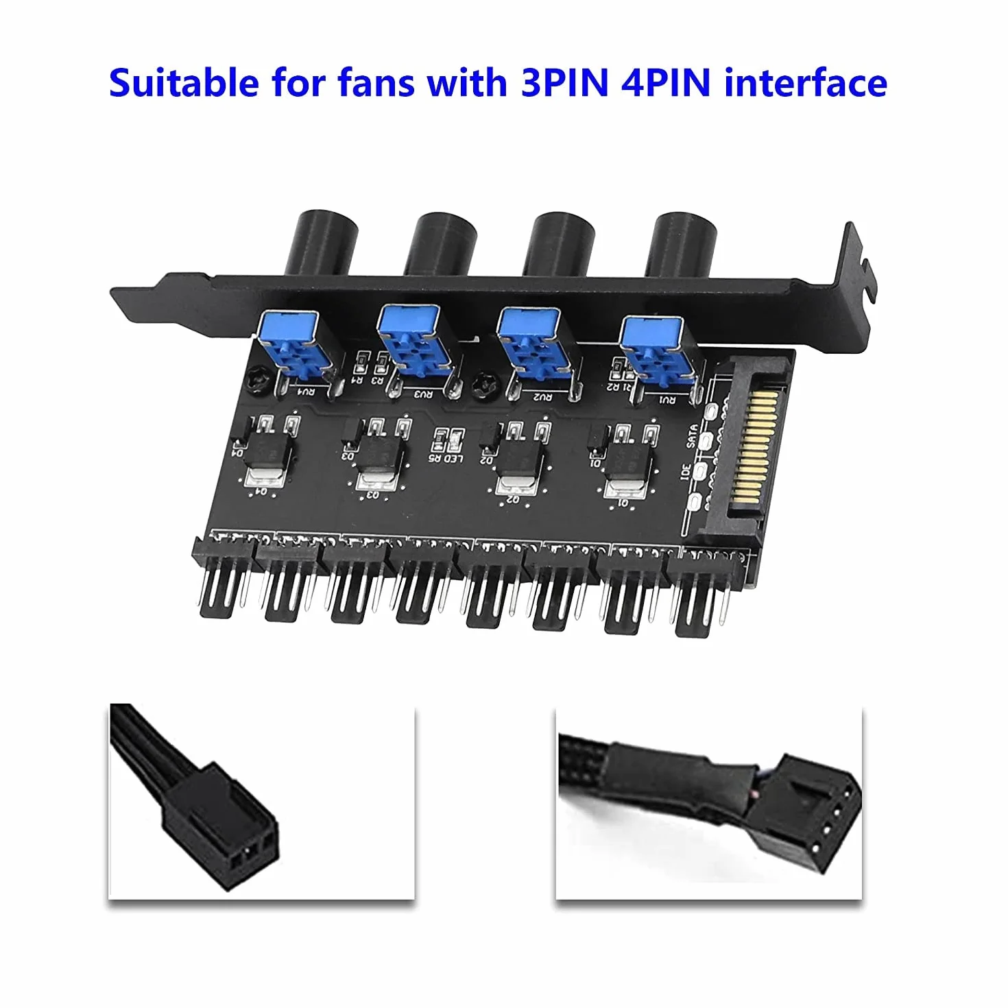 SinLoon 4-gałkowy regulator prędkości wentylatora chłodzącego PC 8 kanałów koncentrator wentylatora do obudowy procesora HDD VGA PWM wentylator PCI wspornik 12 V zasilanie wentylatora interfejs SATA/4