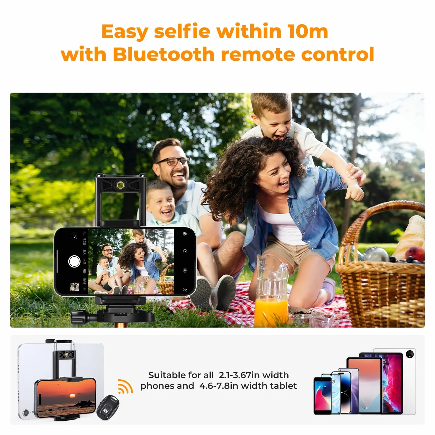 K&F Concept Statyw do aparatu i smartfona 190 cm/75", aluminiowa podpórka fotograficzna S255A3+BH-36 z pilotem Bluetooth i głowicą kulową, kompaktowy statyw do lustrzanek cyfrowych/iPad/Live Streaming